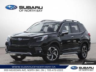 <b>Leather Seats,  Premium Audio,  Sunroof,  Power Liftgate,  Heated Steering Wheel!</b><br> <br>   With modern technology and ultra comfortable interior, this Subaru Forester is filled with the latest infotainment and convenience features. <br> <br>The Subaru Forester brings more convenience and versatility to your daily life with durable and quality materials, a driver focused cockpit and incredible off-road capability. With a well-engineered suspension that securely hugs the road and an impressive suite of driver assistance packages, the safety of you and your family is second to none.<br> <br> This crystal black silica SUV  has a cvt transmission and is powered by a  182HP 2.5L 4 Cylinder Engine.<br> <br> Our Foresters trim level is Premier. This range-topping Premium trim offers plush leather upholstery and a 9-speaker premium audio harman/kardon audio system, along with two-toned 5-spoke aluminum wheels, switchable drive modes, an express open/close dual-panel glass sunroof, a power liftgate for rear cargo access, dual-zone climate control, and proximity keyless entry with push button start. The upgrades continue, with power adjustable heated front seats with lumbar support, a heated leather steering wheel, adaptive cruise control, towing equipment with trailer sway control, roof rack rails, LED headlights with automatic high beams, and 60-40 folding split-bench rear seats for extra cargo versatility. Stay connected on the road via a larger 8-inch touchscreen infotainment system with Apple CarPlay, Android Auto, integrated steering wheel audio controls, and SiriusXM satellite radio, as well as Subaru STARLINK services. Safety features include Subaru EyeSight with Pre-Collision Braking, Lane Keep Assist and Lane Departure Warning, rear/side vehicle detection, forward and rear collision alert, driver monitoring alert, and a back-up camera with a washer. This vehicle has been upgraded with the following features: Leather Seats,  Premium Audio,  Sunroof,  Power Liftgate,  Heated Steering Wheel,  Climate Control,  Aluminum Wheels. <br><br> <br>To apply right now for financing use this link : <a href=https://www.subaruofnorthbay.ca/tools/autoverify/finance.htm target=_blank>https://www.subaruofnorthbay.ca/tools/autoverify/finance.htm</a><br><br> <br/>  Contact dealer for additional rates and offers.  6.49% financing for 60 months. <br> Buy this vehicle now for the lowest bi-weekly payment of <b>$410.30</b> with $0 down for 60 months @ 6.49% APR O.A.C. ( Plus applicable taxes -  Plus applicable fees   ).  Incentives expire 2024-04-30.  See dealer for details. <br> <br>Subaru of North Bay has been proudly serving customers in North Bay, Sturgeon Falls, New Liskeard, Cobalt, Haileybury, Kirkland Lake and surrounding areas since 1987. Whether you choose to visit in person or shop online, youll find a huge selection of new 2022-2023 Subaru models as well as certified used vehicles of all makes and models. </br>Our extensive lineup of new vehicles includes the Ascent, BRZ, Crosstrek, Forester, Impreza, Legacy, Outback, WRX and WRX STI. If youre already a Subaru owner, our Subaru Certified Technicians can provide the Genuine Subaru parts, accessories and quality service your vehicle deserves. </br>We invite you to book a test drive or service online, give our dealership a call at 705-472-2222, or just stop in for a visit. We look forward to meeting with you and providing you a stellar experience. </br><br> Come by and check out our fleet of 30+ used cars and trucks and 30+ new cars and trucks for sale in North Bay.  o~o