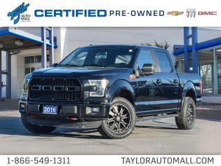 <b>SiriusXM,  Remote Keyless Entry,  Steering Wheel Audio Controls,  Cruise Control,  SYNC!</b><br> <br>    With the wide range of F-150 trims and body styles, you wont have a problem choosing one for either work or play. This  2016 Ford F-150 is for sale today in Kingston. <br> <br>The F-150 features continues this year with an industry first all aluminum body. Combining high strength, military grade, aluminum alloy with high strength steel has created a lean machine that is heavy on capability.  Its built for life in the hardest work environment but creates a light footprint and yet is designed to be a modern luxury daily driver.This  Crew Cab 4X4 pickup  has 167,011 kms. Its  nice in colour  . It has an automatic transmission and is powered by a  325HP 2.7L V6 Cylinder Engine.  <br> <br> Our F-150s trim level is XLT. The XLT for 2016 has improved style, appearance and dependability making it one of the best trucks around. It comes standard with features power windows, power locks, remote keyless entry and SiriusXM satellite radio. Steering wheel audio controls, fog lamps, power mirrors and chrome front and rear bumpers also come on this impressive truck giving you everything you could want and more.  This vehicle has been upgraded with the following features: Siriusxm,  Remote Keyless Entry,  Steering Wheel Audio Controls,  Cruise Control,  Sync. <br> To view the original window sticker for this vehicle view this <a href=http://www.windowsticker.forddirect.com/windowsticker.pdf?vin=1FTEW1EP7GFB38237 target=_blank>http://www.windowsticker.forddirect.com/windowsticker.pdf?vin=1FTEW1EP7GFB38237</a>. <br/><br> <br>To apply right now for financing use this link : <a href=https://www.taylorautomall.com/finance/apply-for-financing/ target=_blank>https://www.taylorautomall.com/finance/apply-for-financing/</a><br><br> <br/><br>For more information, please call any of our knowledgeable used vehicle staff at (613) 549-1311!<br><br> Come by and check out our fleet of 90+ used cars and trucks and 150+ new cars and trucks for sale in Kingston.  o~o
