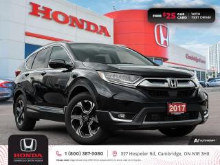 <p><strong>GREAT CR-V! FULLY LOADED! LOWER MILEAGE!</strong> 2017 Honda CR-V Touring featuring CVT transmission, five passenger seating, leather interior, panoramic moonroof, remote engine starter, rearview camera with dynamic guidelines, heated seats, leather wrapped steering wheel, The Honda Sensing Technologies: Adaptive Cruise Control, Forward Collision Warning system, Collision Mitigation Braking system, Lane Departure Warning system, Lane Keeping Assist system and Road Departure Mitigation system, Honda Satellite-Linked Navigation System, SiriusXM satellite radio, Apple CarPlay/Android Auto connectivity, push button start, proximity key entry, hands-free access power tailgate, LED headlights, auto-on/off LED daytime running lights, fog lights, dual climate zones, power and heated mirrors, power locks, remote keyless entry, two 12V power outlets, tire pressure monitoring system, electronic stability control and anti-lock braking system. Contact Cambridge Centre Honda for special discounted finance rates, as low as 8.99%, on approved credit from Honda Financial Services.</p>

<p><span style=color:#ff0000><strong>FREE $25 GAS CARD WITH TEST DRIVE!</strong></span></p>

<p>Our philosophy is simple. We believe that buying and owning a car should be easy, enjoyable and transparent. Welcome to the Cambridge Centre Honda Family! Cambridge Centre Honda proudly serves customers from Cambridge, Kitchener, Waterloo, Brantford, Hamilton, Waterford, Brant, Woodstock, Paris, Branchton, Preston, Hespeler, Galt, Puslinch, Morriston, Roseville, Plattsville, New Hamburg, Baden, Tavistock, Stratford, Wellesley, St. Clements, St. Jacobs, Elmira, Breslau, Guelph, Fergus, Elora, Rockwood, Halton Hills, Georgetown, Milton and all across Ontario!</p>