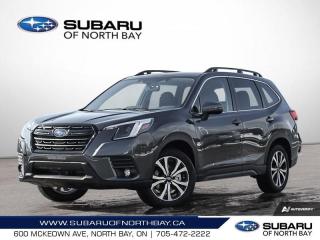 <b>Leather Seats,  Premium Audio,  Sunroof,  Power Liftgate,  Heated Steering Wheel!</b><br> <br>   Giving you total driving confidence with its fun-to-drive nature, responsive handling, and outstanding ride comfort this amazing Subaru Forest is ready to anything you put in front of it. <br> <br>The Subaru Forester brings more convenience and versatility to your daily life with durable and quality materials, a driver focused cockpit and incredible off-road capability. With a well-engineered suspension that securely hugs the road and an impressive suite of driver assistance packages, the safety of you and your family is second to none.<br> <br> This magnetite grey metallic SUV  has a cvt transmission and is powered by a  182HP 2.5L 4 Cylinder Engine.<br> <br> Our Foresters trim level is Limited. Step up to this Limited trim and be rewarded with plush leather upholstery and a 9-speaker premium audio harman/kardon audio system, along with two-toned 5-spoke aluminum wheels, switchable drive modes, an express open/close dual-panel glass sunroof, a power liftgate for rear cargo access, dual-zone climate control, and proximity keyless entry with push button start. The upgrades continue, with power adjustable heated front seats with lumbar support, a heated leather steering wheel, adaptive cruise control, towing equipment with trailer sway control, roof rack rails, LED headlights with automatic high beams, and 60-40 folding split-bench rear seats for extra cargo versatility. Stay connected on the road via a larger 8-inch touchscreen infotainment system with Apple CarPlay, Android Auto, integrated steering wheel audio controls, and SiriusXM satellite radio, as well as Subaru STARLINK services. Safety features include Subaru EyeSight with Pre-Collision Braking, Lane Keep Assist and Lane Departure Warning, rear/side vehicle detection, forward and rear collision alert, driver monitoring alert, and a back-up camera with a washer. This vehicle has been upgraded with the following features: Leather Seats,  Premium Audio,  Sunroof,  Power Liftgate,  Heated Steering Wheel,  Climate Control,  Aluminum Wheels. <br><br> <br>To apply right now for financing use this link : <a href=https://www.subaruofnorthbay.ca/tools/autoverify/finance.htm target=_blank>https://www.subaruofnorthbay.ca/tools/autoverify/finance.htm</a><br><br> <br/>  Contact dealer for additional rates and offers.  4.99% financing for 60 months. <br> Buy this vehicle now for the lowest bi-weekly payment of <b>$384.51</b> with $0 down for 60 months @ 4.99% APR O.A.C. ( Plus applicable taxes -  Plus applicable fees   ).  Incentives expire 2024-05-31.  See dealer for details. <br> <br>Subaru of North Bay has been proudly serving customers in North Bay, Sturgeon Falls, New Liskeard, Cobalt, Haileybury, Kirkland Lake and surrounding areas since 1987. Whether you choose to visit in person or shop online, youll find a huge selection of new 2022-2023 Subaru models as well as certified used vehicles of all makes and models. </br>Our extensive lineup of new vehicles includes the Ascent, BRZ, Crosstrek, Forester, Impreza, Legacy, Outback, WRX and WRX STI. If youre already a Subaru owner, our Subaru Certified Technicians can provide the Genuine Subaru parts, accessories and quality service your vehicle deserves. </br>We invite you to book a test drive or service online, give our dealership a call at 705-472-2222, or just stop in for a visit. We look forward to meeting with you and providing you a stellar experience. </br><br> Come by and check out our fleet of 20+ used cars and trucks and 40+ new cars and trucks for sale in North Bay.  o~o