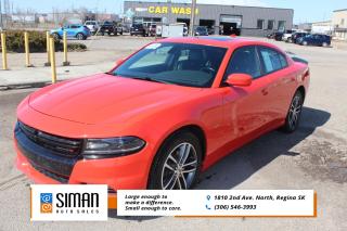 <p><strong>SALE PRICED ONE OWNER SASKATCHEWAN VEHICLE ACCIDENT FREE LOW KM </strong></p>

<p>Our Dodge Charger GT All Wheel Drive V6 has been through a<strong> presale inspection fresh full synthetic oil service. Carfax reports Saskatchewan vehicle Accident Free. Financing Available on site, Trades Encouraged, Aftermarket warranties available to fit every need and budget.</strong> For 2018, the Dodge Charger renames some trim levels and shuffles some standard features. All-wheel-drive models are now called GT. The 2018 Dodge Charger is a loud, heck yeah! salute to choice. You can get an unapologetic American performance sedan with massive power, brash style and abundant ways to customize. Its a car for drivers who crave power. Sensibility aside, the Charger is still practical. Four doors, a roomy cabin and a raft of safety features make it a legitimate choice for family duty. While the Uconnect tech interface is among the best around. Our Charger is even equiped with all-wheel drive for those slippery conditions. Since Chevrolet discontinued its SS sedan for 2018, the Charger stands alone as an affordable American sedan that blends classic hot-rod performance with modern sensibility. GT adds 19-inch wheels, LED foglights, heated mirrors, dual-zone automatic climate control, heated and cooled sport seats, upgraded Leather upholstery, an auto-dimming rearview mirror, Uconnect with an 8.4-inch touchscreen, here are several stand-alone options and packages for the SXT Plus, starting with the Super Track Pak that bumps up engine power to (300 hp, 264 lb-ft) and adds many of the performance-enhancing features available on the upper V8 trim levels. Others include the Blacktop package, a sunroof, a navigation system and a 10-speaker BeatsAudio sound system. GT models are equipped similarly to SXT Plus trims, except with all-wheel drive. GT Plus trims add features such as xenon headlights, leather upholstery, ventilated sport front seats, heated rear seats, blind-spot monitoring and rear cross-traffic alert.</p>

<p><span style=color:#2980b9><strong>Siman Auto Sales is large enough to make a difference but small enough to care. We are family owned and operated, and have been proudly serving Saskatchewan car buyers since 1998. We offer on site financing, consignment, automotive repair and over 90 preowned vehicles to choose from.</strong></span></p>