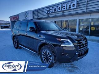 <b>Includes Block Heater, All Weather Floor Mats & 5-Star Package <br></b><br>  <br> <br>  With a great array of standard safety features, this 2024 Armada doesnt just have the capability to get it done, it gives you peace of mind while it does it. <br> <br>This 2024 Nissan Armada with its excellent road manners is arguably one of the best SUVs on the market. A well fitted and luxurious cabin keeps all passengers comfortable as it tackles highways and back roads with the same level of expertise and confidence. High towing capabilities as well as a generous cargo space only add to the versatility of this premium SUV, letting you haul family and luggage alike with no sacrifices being made to stability or power delivery.<br> <br> This super black SUV  has a 7 speed automatic transmission and is powered by a  400HP 5.6L 8 Cylinder Engine.<br> <br> Our Armadas trim level is Midnight Edition. This premium SUV is loaded with great standard features such as unique style accents, a 13-speaker Bose Premium Audio setup, mobile device wireless charging, Wi-Fi hotspot, a glass sunroof, a power liftgate for rear cargo access, and heated seats with a heated steering wheel. Infotainment duties are handled by a 12.3-inch multi-touch screen with wireless Apple CarPlay and Android Auto, NissanConnect services, and inbuilt navigation with voice navigation. Safety features include blind spot detection, adaptive cruise control, intelligent forward collision warning, lane keeping assist with lane departure warning, front and rear collision mitigation, and front and rear parking sensors. This vehicle has been upgraded with the following features: Sunroof,  Navigation,  Bose Premium Audio,  Wireless Charging,  Wi-fi Hotspot,  Heated Steering Wheel,  Power Liftgate. <br><br> <br>To apply right now for financing use this link : <a href=https://www.standardnissan.ca/finance/apply-for-financing/ target=_blank>https://www.standardnissan.ca/finance/apply-for-financing/</a><br><br> <br/> Weve discounted this vehicle $1898. Incentives expire 2024-05-31.  See dealer for details. <br> <br>Why buy from Standard Nissan in Swift Current, SK? Our dealership is owned & operated by a local family that has been serving the automotive needs of local clients for over 110 years! We rely on a reputation of fair deals with good service and top products. With your support, we are able to give back to the community. <br><br>Every retail vehicle new or used purchased from us receives our 5-star package:<br><ul><li>*Platinum Tire & Rim Road Hazzard Coverage</li><li>**Platinum Security Theft Prevention & Insurance</li><li>***Key Fob & Remote Replacement</li><li>****$20 Oil Change Discount For As Long As You Own Your Car</li><li>*****Nitrogen Filled Tires</li></ul><br>Buyers from all over have also discovered our customer service and deals as we deliver all over the prairies & beyond!#BetterTogether<br> Come by and check out our fleet of 40+ used cars and trucks and 40+ new cars and trucks for sale in Swift Current.  o~o