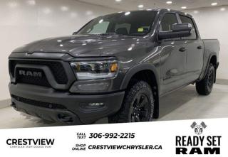 1500 REBEL CREW CAB 4X4 ( 144. Check out this vehicles pictures, features, options and specs, and let us know if you have any questions. Helping find the perfect vehicle FOR YOU is our only priority.P.S...Sometimes texting is easier. Text (or call) 306-994-7040 for fast answers at your fingertips!This Ram 1500 delivers a Gas/Electric V-8 5.7 L/345 engine powering this Automatic transmission. ENGINE: 5.7L HEMI VVT V8 W/MDS & ETORQUE, Wheels: 18 x 8 Painted Mid-Gloss Black, Voice Recorder.* This Ram 1500 Features the Following Options *Vinyl Door Trim Insert, Variable intermittent wipers, Valet Function, USB Mobile Projection, Trip Computer, Transmission: 8-Speed Automatic, Transmission w/Driver Selectable Mode and Sequential Shift Control w/Steering Wheel Controls, Trailer Wiring Harness, Tires: LT275/70R18E OWL AT, Tire Specific Low Tire Pressure Warning.* Visit Us Today *Test drive this must-see, must-drive, must-own beauty today at Crestview Chrysler (Capital), 601 Albert St, Regina, SK S4R2P4.