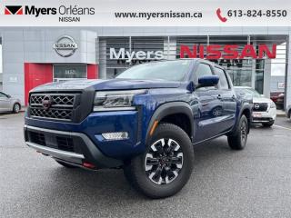 <b>Off-Road Package,  Navigation,  360 Camera,  Heated Seats,  Apple CarPlay!</b><br> <br>  Compare at $48995 - Our Price is just $46499! <br> <br>   Stay connected, stay protected, and do it all with this 2023 Nissan Frontier. This  2023 Nissan Frontier is for sale today in Orleans. <br> <br>Massive power and massive fun, this 2023 Frontier proves that size isnt everything. Full of fun features for both work and play, along with best-in-class standard horsepower, this 2023 Frontier really is the king of midsize trucks. If you want one truck that can do it all in style and comfort, this 2023 Nissan Frontier is an easy choice.This  Crew Cab 4X4 pickup  has 24,133 kms. Its  blue in colour  . It has an automatic transmission and is powered by a  310HP 3.8L V6 Cylinder Engine.  This vehicle has been upgraded with the following features: Off-road Package,  Navigation,  360 Camera,  Heated Seats,  Apple Carplay,  Android Auto,  Blind Spot Detection. <br> <br/><br>We are proud to regularly serve our clients and ready to help you find the right car that fits your needs, your wants, and your budget.And, of course, were always happy to answer any of your questions.Proudly supporting Ottawa, Orleans, Vanier, Barrhaven, Kanata, Nepean, Stittsville, Carp, Dunrobin, Kemptville, Westboro, Cumberland, Rockland, Embrun , Casselman , Limoges, Crysler and beyond! Call us at (613) 824-8550 or use the Get More Info button for more information. Please see dealer for details. The vehicle may not be exactly as shown. The selling price includes all fees, licensing & taxes are extra. OMVIC licensed.Find out why Myers Orleans Nissan is Ottawas number one rated Nissan dealership for customer satisfaction! We take pride in offering our clients exceptional bilingual customer service throughout our sales, service and parts departments. Located just off highway 174 at the Jean DÀrc exit, in the Orleans Auto Mall, we have a huge selection of Used vehicles and our professional team will help you find the Nissan that fits both your lifestyle and budget. And if we dont have it here, we will find it or you! Visit or call us today.<br>*LIFETIME ENGINE TRANSMISSION WARRANTY NOT AVAILABLE ON VEHICLES WITH KMS EXCEEDING 140,000KM, VEHICLES 8 YEARS & OLDER, OR HIGHLINE BRAND VEHICLE(eg. BMW, INFINITI. CADILLAC, LEXUS...)<br> Come by and check out our fleet of 50+ used cars and trucks and 110+ new cars and trucks for sale in Orleans.  o~o