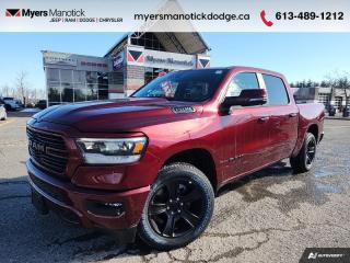 <b>Navigation,  Heated Seats,  4G Wi-Fi,  Heated Steering Wheel,  Forward Collision Alert!</b><br> <br> <br> <br>Call 613-489-1212 to speak to our friendly sales staff today, or come by the dealership!<br> <br>  Discover the inner beauty and rugged exterior of this stylish Ram 1500. <br> <br>The Ram 1500s unmatched luxury transcends traditional pickups without compromising its capability. Loaded with best-in-class features, its easy to see why the Ram 1500 is so popular. With the most towing and hauling capability in a Ram 1500, as well as improved efficiency and exceptional capability, this truck has the grit to take on any task.<br> <br> This red pearl Crew Cab 4X4 pickup   has an automatic transmission and is powered by a  395HP 5.7L 8 Cylinder Engine.<br> <br> Our 1500s trim level is Sport. This RAM 1500 Sport throws in some great comforts such as power-adjustable heated front seats with lumbar support, dual-zone climate control, power-adjustable pedals, deluxe sound insulation, and a heated leather-wrapped steering wheel. Connectivity is handled by an upgraded 12-inch display powered by Uconnect 5W with inbuilt navigation, mobile internet hotspot access, smart device integration, and a 10-speaker audio setup. Additional features include power folding exterior mirrors, a power rear window with defrosting, class II towing equipment including a hitch, wiring harness and trailer sway control, heavy-duty suspension, cargo box lighting, and a locking tailgate. This vehicle has been upgraded with the following features: Navigation,  Heated Seats,  4g Wi-fi,  Heated Steering Wheel,  Forward Collision Alert,  Climate Control,  Aluminum Wheels. <br><br> View the original window sticker for this vehicle with this url <b><a href=http://www.chrysler.com/hostd/windowsticker/getWindowStickerPdf.do?vin=1C6SRFVT6RN162033 target=_blank>http://www.chrysler.com/hostd/windowsticker/getWindowStickerPdf.do?vin=1C6SRFVT6RN162033</a></b>.<br> <br>To apply right now for financing use this link : <a href=https://CreditOnline.dealertrack.ca/Web/Default.aspx?Token=3206df1a-492e-4453-9f18-918b5245c510&Lang=en target=_blank>https://CreditOnline.dealertrack.ca/Web/Default.aspx?Token=3206df1a-492e-4453-9f18-918b5245c510&Lang=en</a><br><br> <br/> Total  cash rebate of $7586 is reflected in the price.   6.49% financing for 96 months. <br> Buy this vehicle now for the lowest weekly payment of <b>$217.91</b> with $0 down for 96 months @ 6.49% APR O.A.C. ( Plus applicable taxes -  $1199  fees included in price    ).  Incentives expire 2024-04-30.  See dealer for details. <br> <br>If youre looking for a Dodge, Ram, Jeep, and Chrysler dealership in Ottawa that always goes above and beyond for you, visit Myers Manotick Dodge today! Were more than just great cars. We provide the kind of world-class Dodge service experience near Kanata that will make you a Myers customer for life. And with fabulous perks like extended service hours, our 30-day tire price guarantee, the Myers No Charge Engine/Transmission for Life program, and complimentary shuttle service, its no wonder were a top choice for drivers everywhere. Get more with Myers!<br> Come by and check out our fleet of 40+ used cars and trucks and 100+ new cars and trucks for sale in Manotick.  o~o