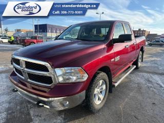 <b>Heated Seats, Luxury Group, Rear View Camera, Remote Engine Start, Trailer Hitch!</b><br> <br>  Compare at $26985 - Our Price is just $16994! <br> <br>   Few vehicles have such broad appeal as a full-size pickup and the Ram 1500 is no exception. -Car and Driver This  2017 Ram 1500 is for sale today in Swift Current. <br> <br>The reasons why this Ram 1500 stands above the well-respected competition are evident: uncompromising capability, proven commitment to safety and security, and state-of-the-art technology. From the muscular exterior to the well-trimmed interior, this truck is more than just a workhorse. Get the job done in comfort and style with this Ram 1500. This  Quad Cab 4X4 pickup  has 209,739 kms. Its  red pearl in colour  . It has a 8 speed automatic transmission and is powered by a  395HP 5.7L 8 Cylinder Engine.  <br> <br> Our 1500s trim level is SLT. This Ram 1500 SLT is a great blend of features, value, and capability. It comes with a Uconnect infotainment system with Bluetooth streaming audio and hands-free communication, SiriusXM, a mini trip computer,  air conditioning, cruise control, power windows, power doors with remote keyless entry, aluminum wheels, six airbags, chrome bumpers, and more. This vehicle has been upgraded with the following features: Heated Seats, Luxury Group, Rear View Camera, Remote Engine Start, Trailer Hitch, Fog Lamps. <br> To view the original window sticker for this vehicle view this <a href=http://www.chrysler.com/hostd/windowsticker/getWindowStickerPdf.do?vin=1C6RR7GT8HS667590 target=_blank>http://www.chrysler.com/hostd/windowsticker/getWindowStickerPdf.do?vin=1C6RR7GT8HS667590</a>. <br/><br> <br>To apply right now for financing use this link : <a href=https://standarddodge.ca/financing target=_blank>https://standarddodge.ca/financing</a><br><br> <br/><br>* Stop By Today *Test drive this must-see, must-drive, must-own beauty today at Standard Chrysler Dodge Jeep Ram, 208 Cheadle St W., Swift Current, SK S9H0B5! <br><br> Come by and check out our fleet of 30+ used cars and trucks and 100+ new cars and trucks for sale in Swift Current.  o~o