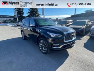 <b>Navigation,  Sunroof,  Leather Seats,  Cooled Seats,  Heated Seats!</b><br> <br>  Compare at $46686 - Our Price is just $45326! <br> <br>   This Infiniti QX80 is an old-school SUV with lots of luxury, style, and modern tech. This  2019 INFINITI QX80 is for sale today in Ottawa. <br> <br>Embrace luxury grand enough to accommodate all the experiences you seek, and powerful enough to amplify them. This Infiniti QX80 unlimits your potential with capability that few can rival, extensive rewards that fill your journey, and presence that none can match. This full-size luxury SUV is not larger than life, its as large as the life you want. This  SUV has 66,693 kms. Its  black in colour  . It has an automatic transmission and is powered by a  400HP 5.6L 8 Cylinder Engine.  It may have some remaining factory warranty, please check with dealer for details. <br> <br> Our QX80s trim level is LUXE. Built to serve the extended family on every occasion in style and luxury, this Infiniti QX80 8 passenger SUV is perfection at its finest. Options in this desirable SUV include a powerful V8, elegant aluminum alloy wheels, body colored fender flares, a power sunroof with sunshade, deep tinted glass, roof rack rails, a 15 speaker sound system by Bose with integrated navigation, multiple USB charging ports, Sirius XM, voice recognition software, manually reclining 2nd row of leather heated seats, power recline and folding 3rd row of leather seats, climate controlled front seats with power adjustment and lumbar support, quilted semi aniline leather seat trim, voice activated dual zone climate control, a home-link garage door transmitter, multiple DC and AC outlets, remote engine start, front and rear parking sensors, emergency braking for forward collision prevention, rear collision alert, multiple exterior cameras and an around view monitor back up camera. This vehicle has been upgraded with the following features: Navigation,  Sunroof,  Leather Seats,  Cooled Seats,  Heated Seats,  Premium Sound Package,  Power Tailgate. <br> <br>To apply right now for financing use this link : <a href=https://www.myersinfiniti.ca/finance/ target=_blank>https://www.myersinfiniti.ca/finance/</a><br><br> <br/><br> Buy this vehicle now for the lowest bi-weekly payment of <b>$449.17</b> with $0 down for 72 months @ 11.00% APR O.A.C. ( taxes included, and licensing fees   ).  See dealer for details. <br> <br>*LIFETIME ENGINE TRANSMISSION WARRANTY NOT AVAILABLE ON VEHICLES WITH KMS EXCEEDING 140,000KM, VEHICLES 8 YEARS & OLDER, OR HIGHLINE BRAND VEHICLE(eg. BMW, INFINITI. CADILLAC, LEXUS...)<br> Come by and check out our fleet of 30+ used cars and trucks and 90+ new cars and trucks for sale in Ottawa.  o~o