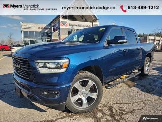 <b>Heated Seats, Remote Start, Heated Steering Wheel, Apple CarPlay, Android Auto, Aluminum Wheels, Proximity Key, LED Lights, Touchscreen, Streaming Audio, Rear Camera, Cruise Control, Tow Hitch, Fog Lights, Power Driver Seat</b><br> <br>  Compare at $44166 - Our Price is just $42880! <br> <br>   Discover the inner beauty and rugged exterior of this stylish Ram 1500. This  2020 Ram 1500 is for sale today in Manotick. <br> <br>The Ram 1500 delivers power and performance everywhere you need it, with a tech-forward cabin that is all about comfort and convenience. Loaded with best-in-class features, its easy to see why the Ram 1500 is so popular. With the most towing and hauling capability in a Ram 1500, as well as improved efficiency and exceptional capability, this truck has the grit to take on any task. This  Crew Cab 4X4 pickup  has 92,888 kms. Its  patriot blue pearl in colour  . It has an automatic transmission and is powered by a  395HP 5.7L 8 Cylinder Engine. <br> <br> Our 1500s trim level is Sport. This Ram 1500 Sport comes very well equipped with performance styling, unique aluminum wheels, a heated leather steering wheel, heated front seats, Uconnect 4 with a larger touchscreen, Apple CarPlay, Android Auto, wireless streaming audio, USB input jacks, and a useful rear view camera. This sleek pickup truck also comes with body-colored bumpers with rear step, a power rear window and power heated side mirrors, proximity keyless entry, cruise control, LED Lights, an HD suspension, towing equipment, a Parkview rear camera, front fog lights and so much more.<br> To view the original window sticker for this vehicle view this <a href=http://www.chrysler.com/hostd/windowsticker/getWindowStickerPdf.do?vin=1C6SRFLTXLN228755 target=_blank>http://www.chrysler.com/hostd/windowsticker/getWindowStickerPdf.do?vin=1C6SRFLTXLN228755</a>. <br/><br> <br>To apply right now for financing use this link : <a href=https://CreditOnline.dealertrack.ca/Web/Default.aspx?Token=3206df1a-492e-4453-9f18-918b5245c510&Lang=en target=_blank>https://CreditOnline.dealertrack.ca/Web/Default.aspx?Token=3206df1a-492e-4453-9f18-918b5245c510&Lang=en</a><br><br> <br/><br> Buy this vehicle now for the lowest weekly payment of <b>$163.86</b> with $0 down for 84 months @ 9.99% APR O.A.C. ( Plus applicable taxes -  and licensing fees   ).  See dealer for details. <br> <br>If youre looking for a Dodge, Ram, Jeep, and Chrysler dealership in Ottawa that always goes above and beyond for you, visit Myers Manotick Dodge today! Were more than just great cars. We provide the kind of world-class Dodge service experience near Kanata that will make you a Myers customer for life. And with fabulous perks like extended service hours, our 30-day tire price guarantee, the Myers No Charge Engine/Transmission for Life program, and complimentary shuttle service, its no wonder were a top choice for drivers everywhere. Get more with Myers! <br>*LIFETIME ENGINE TRANSMISSION WARRANTY NOT AVAILABLE ON VEHICLES WITH KMS EXCEEDING 140,000KM, VEHICLES 8 YEARS & OLDER, OR HIGHLINE BRAND VEHICLE(eg. BMW, INFINITI. CADILLAC, LEXUS...)<br> Come by and check out our fleet of 50+ used cars and trucks and 110+ new cars and trucks for sale in Manotick.  o~o
