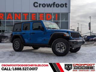 <b>Heavy Duty Suspension,  Climate Control,  Wi-Fi Hotspot,  Tow Equipment,  Fog Lamps!</b><br> <br> <br> <br>  This Jeep Wrangler is the culmination of tireless innovation and extensive testing to build the ultimate off-road SUV! <br> <br>No matter where your next adventure takes you, this Jeep Wrangler is ready for the challenge. With advanced traction and handling capability, sophisticated safety features and ample ground clearance, the Wrangler is designed to climb up and crawl over the toughest terrain. Inside the cabin of this Wrangler offers supportive seats and comes loaded with the technology you expect while staying loyal to the style and design youve come to know and love.<br> <br> This hydro blue pearl SUV  has an automatic transmission and is powered by a  285HP 3.6L V6 Cylinder Engine.<br> <br> Our Wranglers trim level is Rubicon. Stepping up to this Wrangler Rubicon rewards you with incredible off-roading capability, thanks to heavy duty suspension, class II towing equipment that includes a hitch and trailer sway control, front active and rear anti-roll bars, upfitter switches, locking front and rear differentials, and skid plates for undercarriage protection. Interior features include an 8-speaker Alpine audio system, voice-activated dual zone climate control, front and rear cupholders, and a 12.3-inch infotainment system with smartphone integration and mobile internet hotspot access. Additional features include cruise control, a leatherette-wrapped steering wheel, proximity keyless entry, and even more. This vehicle has been upgraded with the following features: Heavy Duty Suspension,  Climate Control,  Wi-fi Hotspot,  Tow Equipment,  Fog Lamps,  Cruise Control,  Rear Camera. <br><br> <br>To apply right now for financing use this link : <a href=https://www.crowfootdodgechrysler.com/tools/autoverify/finance.htm target=_blank>https://www.crowfootdodgechrysler.com/tools/autoverify/finance.htm</a><br><br> <br/>   <br> Buy this vehicle now for the lowest bi-weekly payment of <b>$462.94</b> with $0 down for 96 months @ 5.99% APR O.A.C. ( Plus GST  documentation fee    / Total Obligation of $96292  ).  Incentives expire 2024-02-29.  See dealer for details. <br> <br>We pride ourselves in consistently exceeding our customers expectations. Please dont hesitate to give us a call.<br> Come by and check out our fleet of 80+ used cars and trucks and 180+ new cars and trucks for sale in Calgary.  o~o