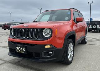 <p style=text-align: center;><strong><span style=font-size: 18pt;>2016 JEEP RENEGADE 4WD 4DR NORTH</span></strong></p><p style=text-align: center;><strong><span style=font-size: 18pt;>2.4L TIGERSHARK MULTIAIR I−4 ENGINE</span></strong></p><p style=text-align: center;><span style=font-size: 14pt;>180 HORSEPOWER / 175 LB-FT OF TORQUE</span></p><p style=text-align: center;><span style=font-size: 14pt;>8L/100KM HIGHWAY / 11.2L/100KM CITY / 9.8L/100KM COMBINED</span></p><p style=text-align: center;><strong><span style=font-size: 18pt;>9−SPEED AUTOMATIC TRANSMISSION</span></strong></p><p style=text-align: center;><strong><span style=font-size: 18pt;>17 ALUMINUM WHEELS</span></strong></p><p style=text-align: center;> </p><p style=text-align: center;><strong> <span style=font-size: 14pt;>FUNCTIONAL / SAFETY FEATURES</span></strong></p><p style=text-align: center;><span style=font-size: 14pt;>Electronic Stability Control, Electronic Roll Mitigation, Hill Start Assist, Advanced Brake Assist, 4−wheel disc antilock brakes, Advanced multistage front air bags, Supplemental driver’s knee blocker air bag, Supplemental front seat side air bags, Supplemental side curtain air bags, Remote keyless entry, Air conditioning, Cruise control, Uconnect 5.0−inch Touch/Hands−free communication, Hands−free communication with Bluetooth streaming, 5−inch touchscreen, SiriusXM satellite radio capable, 6 speakers, 3.5−inch black and white in−cluster display, Media hub with USB port and auxiliary input jack, Remote USB port − charge only, Speed sensitive power locks, Power windows with front one−touch up and down, Power second−row windows, Body−colour, power, heated exterior mirrors, 3.5−inch Electronic Vehicle Information Centre, Electric park brake, Tire service kit, Selec−Terrain System</span></p><p style=text-align: center;><strong><span style=font-size: 14pt;>INTERIOR FEATURES</span></strong></p><p style=text-align: center;><span style=font-size: 14pt;>Cloth bucket seats, Manual 6−way driver and 4−way passenger seats, Driver height adjuster seat, Front passenger forward folding seat, Rear 60/40 split folding seats, Front and rear floor mats, Leather−wrapped steering wheel, Steering wheel−mounted audio controls, </span><span style=font-size: 14pt;>Bright shift knob, Reversible height adjustable cargo load floor, Sun visors with illuminated vanity mirrors, Tilt/telescoping steering column, Ambient LED interior lighting</span></p><p style=text-align: center;><strong><span style=font-size: 14pt;>EXTERIOR FEATURES</span></strong></p><p style=text-align: center;><span style=font-size: 14pt;>Front cornering fog lamps, Halogen headlamps, Automatic headlamps, Exterior mirrors with heating element, Black side roof rails</span></p><p style=text-align: center;><strong><span style=font-size: 14pt;>OPTIONAL EQUIPMENT</span></strong></p><p style=text-align: center;><span style=font-size: 14pt;><em><span style=text-decoration: underline;>Cold Weather Group:</span></em><br /></span><span style=font-size: 14pt;>All−weather floor mats,  Rain−sensing windshield wipers, Heated front seats, Windshield wiper de−icer, Heated steering wheel</span></p><p style=text-align: center;><span style=font-size: 14pt;><em><span style=text-decoration: underline;>Passive Entry Keyless Go Package:</span></em><br />Keyless Enter ’n Go with push button start</span></p><p style=text-align: center;><span style=font-size: 14pt;><em><span style=text-decoration: underline;>9−speed automatic transmission:</span></em><br /></span><span style=font-size: 14pt;>Vinyl shift knob</span></p><p style=text-align: center;><span style=font-size: 14pt;><em><span style=text-decoration: underline;>2.4L Tigershark MultiAir I−4 engine:</span></em><br />3.734 final drive ratio, Engine oil cooler,17x7−inch aluminum wheels</span></p><p style=text-align: center;><em><span style=text-decoration: underline;><span style=font-size: 14pt;>ParkView Rear Back−Up Camera</span></span></em></p><p style=text-align: center;><em><span style=text-decoration: underline;><span style=font-size: 14pt;>Remote start system</span></span></em></p><p style=text-align: center;><em><span style=text-decoration: underline;><span style=font-size: 14pt;>Protective clear film for rims</span></span></em></p><p style=text-align: center;> </p><p style=text-align: center;> </p><p style=box-sizing: border-box; margin-bottom: 1rem; margin-top: 0px; color: #212529; font-family: -apple-system, BlinkMacSystemFont, Segoe UI, Roboto, Helvetica Neue, Arial, Noto Sans, Liberation Sans, sans-serif, Apple Color Emoji, Segoe UI Emoji, Segoe UI Symbol, Noto Color Emoji; font-size: 16px; background-color: #ffffff; text-align: center; line-height: 1;><span style=box-sizing: border-box; font-family: arial, helvetica, sans-serif;><span style=box-sizing: border-box; font-weight: bolder;><span style=box-sizing: border-box; font-size: 14pt;>Here at Lanoue/Amfar Sales, Service & Leasing in Tilbury, we take pride in providing the public with a wide variety of High-Quality Pre-owned Vehicles. We recondition and certify our vehicles to a level of excellence that exceeds the Status Quo. We treat our Customers like family and provide the highest level of service from Start to Finish. If you’d like a smooth & stress-free car shopping experience, give one of our Sales Associates a call at 1-844-682-3325 to help you find your next NEW-TO-YOU vehicle!</span></span></span></p><p style=box-sizing: border-box; margin-bottom: 1rem; margin-top: 0px; color: #212529; font-family: -apple-system, BlinkMacSystemFont, Segoe UI, Roboto, Helvetica Neue, Arial, Noto Sans, Liberation Sans, sans-serif, Apple Color Emoji, Segoe UI Emoji, Segoe UI Symbol, Noto Color Emoji; font-size: 16px; background-color: #ffffff; text-align: center; line-height: 1;><span style=box-sizing: border-box; font-family: arial, helvetica, sans-serif;><span style=box-sizing: border-box; font-weight: bolder;><span style=box-sizing: border-box; font-size: 14pt;>Although we try to take great care in being accurate with the information in this listing, from time to time, errors occur. The vehicle is priced as it is physically equipped. Minor variances will not effect pricing. Please verify the vehicle is As Expected when you visit. Thank You!</span></span></span></p>