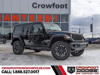 <b>Navigation,  Heavy Duty Suspension,  Hybrid,  Fast Charging,  Adaptive Cruise Control!</b><br> <br> <br> <br>  This 2024 Wrangler 4xe paves a new path to the future, with legendary capability and uncompromising hybrid innovation. <br> <br>No matter where your next adventure takes you, this Jeep Wrangler 4xe is ready for the challenge. With advanced traction and plug-in hybrid technology, sophisticated safety features and ample ground clearance, the Wrangler 4xe is designed to climb up and crawl over the toughest terrain. Inside the cabin of this advanced Wrangler 4xe offers supportive seats and comes loaded with the technology you expect while staying loyal to the style and design youve come to know and love.<br> <br> This black SUV  has an automatic transmission and is powered by a  375HP 2.0L 4 Cylinder Engine.<br> <br> Our Wrangler 4xes trim level is Recon. Stepping up to this Wrangler Recon rewards you with incredible off-roading capability, thanks to heavy duty suspension, class II towing equipment that includes a hitch and trailer sway control, front active and rear anti-roll bars, upfitter switches, locking front and rear differentials, and skid plates for undercarriage protection. Interior features include an 8-speaker Alpine audio system, voice-activated dual zone climate control, front and rear cupholders, and a 12.3-inch infotainment system with inbuilt navigation, smartphone integration and mobile internet hotspot access. Additional features include cruise control, a leatherette-wrapped steering wheel, proximity keyless entry, and even more. This vehicle has been upgraded with the following features: Navigation,  Heavy Duty Suspension,  Hybrid,  Fast Charging,  Adaptive Cruise Control,  Climate Control,  Wi-fi Hotspot. <br><br> <br>To apply right now for financing use this link : <a href=https://www.crowfootdodgechrysler.com/tools/autoverify/finance.htm target=_blank>https://www.crowfootdodgechrysler.com/tools/autoverify/finance.htm</a><br><br> <br/>   <br> Buy this vehicle now for the lowest bi-weekly payment of <b>$521.66</b> with $0 down for 96 months @ 5.99% APR O.A.C. ( Plus GST  documentation fee    / Total Obligation of $108506  ).  Incentives expire 2024-02-29.  See dealer for details. <br> <br>We pride ourselves in consistently exceeding our customers expectations. Please dont hesitate to give us a call.<br> Come by and check out our fleet of 80+ used cars and trucks and 180+ new cars and trucks for sale in Calgary.  o~o