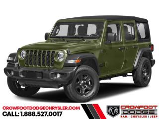 <b>Wi-Fi Hotspot, Tow Equipment, Fog Lamps, Cruise Control, Rear Camera</b><br> <br> <br> <br>  Whether youre concurring a highway mountain pass or challenging off-road trail, this reliable Jeep Wrangler is ready to get you there with style. <br> <br>No matter where your next adventure takes you, this Jeep Wrangler is ready for the challenge. With advanced traction and handling capability, sophisticated safety features and ample ground clearance, the Wrangler is designed to climb up and crawl over the toughest terrain. Inside the cabin of this Wrangler offers supportive seats and comes loaded with the technology you expect while staying loyal to the style and design youve come to know and love.<br> <br> This sarge grn SUV  has a manual transmission and is powered by a  285HP 3.6L V6 Cylinder Engine.<br> <br> Our Wranglers trim level is Sport S. This off-road icon in the Sport S trim comes standard with aluminum wheels, tow equipment that includes trailer sway control, front and rear tow hooks, front fog lamps, and a manual convertible top with fixed rollover protection. Occupants are treated front and rear illuminated cupholders, air conditioning, an 8-speaker audio system, and a 12.3-inch infotainment screen powered by Uconnect 5W, with smartphone integration and mobile hotspot internet access. Additional features include cruise control, a rearview camera, and even more.<br><br> <br>To apply right now for financing use this link : <a href=https://www.crowfootdodgechrysler.com/tools/autoverify/finance.htm target=_blank>https://www.crowfootdodgechrysler.com/tools/autoverify/finance.htm</a><br><br> <br/>   <br> Buy this vehicle now for the lowest bi-weekly payment of <b>$405.07</b> with $0 down for 96 months @ 5.99% APR O.A.C. ( Plus GST  documentation fee    / Total Obligation of $84255  ).  Incentives expire 2024-02-29.  See dealer for details. <br> <br>We pride ourselves in consistently exceeding our customers expectations. Please dont hesitate to give us a call.<br> Come by and check out our fleet of 80+ used cars and trucks and 180+ new cars and trucks for sale in Calgary.  o~o