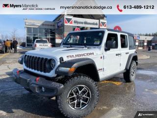 <b>Heavy Duty Suspension,  Climate Control,  Wi-Fi Hotspot,  Tow Equipment,  Fog Lamps!</b><br> <br> <br> <br>Call 613-489-1212 to speak to our friendly sales staff today, or come by the dealership!<br> <br>  This ultra capable Jeep Wrangler was built to be tough and reliable, with next level comfort and convenience. <br> <br>No matter where your next adventure takes you, this Jeep Wrangler is ready for the challenge. With advanced traction and handling capability, sophisticated safety features and ample ground clearance, the Wrangler is designed to climb up and crawl over the toughest terrain. Inside the cabin of this Wrangler offers supportive seats and comes loaded with the technology you expect while staying loyal to the style and design youve come to know and love.<br> <br> This bright white SUV  has an automatic transmission and is powered by a  285HP 3.6L V6 Cylinder Engine.<br> <br> Our Wranglers trim level is Rubicon. Stepping up to this Wrangler Rubicon rewards you with incredible off-roading capability, thanks to heavy duty suspension, class II towing equipment that includes a hitch and trailer sway control, front active and rear anti-roll bars, upfitter switches, locking front and rear differentials, and skid plates for undercarriage protection. Interior features include an 8-speaker Alpine audio system, voice-activated dual zone climate control, front and rear cupholders, and a 12.3-inch infotainment system with smartphone integration and mobile internet hotspot access. Additional features include cruise control, a leatherette-wrapped steering wheel, proximity keyless entry, and even more. This vehicle has been upgraded with the following features: Heavy Duty Suspension,  Climate Control,  Wi-fi Hotspot,  Tow Equipment,  Fog Lamps,  Cruise Control,  Rear Camera. <br><br> View the original window sticker for this vehicle with this url <b><a href=http://www.chrysler.com/hostd/windowsticker/getWindowStickerPdf.do?vin=1C4PJXFG3RW158951 target=_blank>http://www.chrysler.com/hostd/windowsticker/getWindowStickerPdf.do?vin=1C4PJXFG3RW158951</a></b>.<br> <br>To apply right now for financing use this link : <a href=https://CreditOnline.dealertrack.ca/Web/Default.aspx?Token=3206df1a-492e-4453-9f18-918b5245c510&Lang=en target=_blank>https://CreditOnline.dealertrack.ca/Web/Default.aspx?Token=3206df1a-492e-4453-9f18-918b5245c510&Lang=en</a><br><br> <br/> Total  cash rebate of $3770 is reflected in the price. Credit includes up to 5% MSRP.  6.49% financing for 96 months. <br> Buy this vehicle now for the lowest weekly payment of <b>$228.30</b> with $0 down for 96 months @ 6.49% APR O.A.C. ( Plus applicable taxes -  $1199  fees included in price    ).  Incentives expire 2024-07-02.  See dealer for details. <br> <br>If youre looking for a Dodge, Ram, Jeep, and Chrysler dealership in Ottawa that always goes above and beyond for you, visit Myers Manotick Dodge today! Were more than just great cars. We provide the kind of world-class Dodge service experience near Kanata that will make you a Myers customer for life. And with fabulous perks like extended service hours, our 30-day tire price guarantee, the Myers No Charge Engine/Transmission for Life program, and complimentary shuttle service, its no wonder were a top choice for drivers everywhere. Get more with Myers!<br> Come by and check out our fleet of 40+ used cars and trucks and 100+ new cars and trucks for sale in Manotick.  o~o