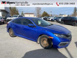 <b>Heated Seats,  Apple CarPlay,  Android Auto,  Lane Keep Assist,  Collision Mitigation!</b><br> <br>     This  2020 Honda Civic Sedan is for sale today. <br> <br>With harmonious power, excellent handling capability, plus its engaging driving dynamic, this 2020 Honda Civic is a highly compelling choice in the eco-friendly compact car segment. Regardless of your style preference or driving habits, this impressive Honda Civic will perfectly suit your wants and needs. The Civic offers the right amount of cargo space, an aggressive exterior design with sporty and sleek body lines, plus a comfortable and ergonomic interior layout that works well with all family sizes. This Civic easily makes a bold statement without saying a word! This  sedan has 128,961 kms. Its  blue in colour  . It has an automatic transmission and is powered by a  158HP 2.0L 4 Cylinder Engine. <br> <br> Our Civic Sedans trim level is LX. This LX Civic still packs a lot of features for an incredible value with driver assistance technology like collision mitigation with forward collision warning, lane keep assist with road departure mitigation, adaptive cruise control, straight driving assist for slopes, and automatic highbeams you normally only expect with a higher price. The interior is as comfy and advanced as you need with heated front seats, remote keyless entry, Apple CarPlay, Android Auto, Bluetooth, Siri EyesFree, WiFi tethering, steering wheel with cruise and audio controls, multi-angle rearview camera, 7 inch driver information display, and automatic climate control. The exterior has some great style with a refreshed grille, independent suspension, heated power side mirrors, and LED taillamps. This vehicle has been upgraded with the following features: Heated Seats,  Apple Carplay,  Android Auto,  Lane Keep Assist,  Collision Mitigation,  Siri Eyesfree,  Remote Keyless Entry. <br> <br>To apply right now for financing use this link : <a href=https://www.myerskemptvillegm.ca/finance/ target=_blank>https://www.myerskemptvillegm.ca/finance/</a><br><br> <br/><br> Buy this vehicle now for the lowest bi-weekly payment of <b>$160.22</b> with $0 down for 84 months @ 9.99% APR O.A.C. ( Plus applicable taxes -  Plus applicable fees   ).  See dealer for details. <br> <br>Myers deals with almost every major lender and can offer the most competitive financing options available. All of our premium used vehicles are fully detailed, subjected to a minimum 150 point inspection and are fully backed by the dealership and General Motors. <br><br>For more details on our Myers Exclusive Engine Transmission for life coverage, follow this link: <a href=https://www.myerskanatagm.ca/myers-engine-transmission-for-life/>Life Time Coverage</a>*LIFETIME ENGINE TRANSMISSION WARRANTY NOT AVAILABLE ON VEHICLES WITH KMS EXCEEDING 140,000KM, VEHICLES 8 YEARS & OLDER, OR HIGHLINE BRAND VEHICLE(eg. BMW, INFINITI. CADILLAC, LEXUS...) o~o