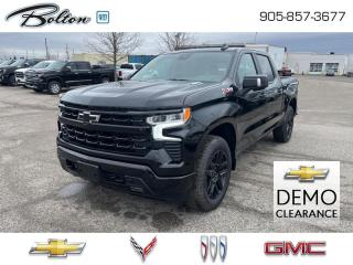 <b>Convenience Package II, Sunroof, Leather Seats, Diesel Engine, 20 Aluminum Wheels!</b><br> <br> <br> <br>  No matter where youre heading or what tasks need tackling, theres a premium and capable Silverado 1500 thats perfect for you. <br> <br>This 2024 Chevrolet Silverado 1500 stands out in the midsize pickup truck segment, with bold proportions that create a commanding stance on and off road. Next level comfort and technology is paired with its outstanding performance and capability. Inside, the Silverado 1500 supports you through rough terrain with expertly designed seats and robust suspension. This amazing 2024 Silverado 1500 is ready for whatever.<br> <br> This black sought after diesel Crew Cab 4X4 pickup   has an automatic transmission and is powered by a  305HP 3.0L Straight 6 Cylinder Engine.<br> <br> Our Silverado 1500s trim level is RST. This 1500 RST comes with Silverardos legendary capability and was made to be a stylish daily pickup truck that has the perfect amount of essential equipment. This incredible truck comes loaded with blacked out exterior accents, body colored bumpers, Chevrolets Premium Infotainment 3 system thats paired with a larger touchscreen display, wireless Apple CarPlay and Android Auto, 4G LTE hotspot and SiriusXM. Additional features include LED front fog lights, remote engine start, an EZ Lift tailgate, unique aluminum wheels, a power driver seat, forward collision warning with automatic braking, intellibeam headlights, dual-zone climate control, lane keep assist, Teen Driver technology, a trailer hitch and a HD rear view camera. This vehicle has been upgraded with the following features: Convenience Package Ii, Sunroof, Leather Seats, Diesel Engine, 20 Aluminum Wheels, Z71 Off-road Package, Adaptive Cruise Control. <br><br> <br>To apply right now for financing use this link : <a href=http://www.boltongm.ca/?https://CreditOnline.dealertrack.ca/Web/Default.aspx?Token=44d8010f-7908-4762-ad47-0d0b7de44fa8&Lang=en target=_blank>http://www.boltongm.ca/?https://CreditOnline.dealertrack.ca/Web/Default.aspx?Token=44d8010f-7908-4762-ad47-0d0b7de44fa8&Lang=en</a><br><br> <br/>    0% financing for 60 months. 2.49% financing for 84 months. <br> Buy this vehicle now for the lowest bi-weekly payment of <b>$436.60</b> with $8099 down for 84 months @ 2.49% APR O.A.C. ( Plus applicable taxes -  Plus applicable fees   ).  Incentives expire 2024-04-30.  See dealer for details. <br> <br>At Bolton Motor Products, we offer new Chevrolet, Cadillac, Buick, GMC cars and trucks in Bolton, along with used cars, trucks and SUVs by top manufacturers. Our sales staff will help you find that new or used car you have been searching for in the Bolton, Brampton, Nobleton, Kleinburg, Vaughan, & Maple area. o~o