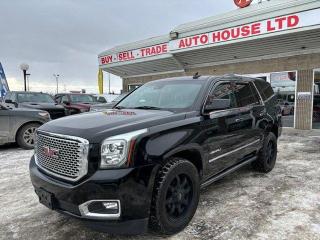 <div>2016 GMC YUKON DENALI 4x4 WITH 125,685 KMS, NAVIGATION, BACKUP CAMERA, SUNROOF, HEATED STEERING WHEEL, PUSH BUTTON START, REMOTE START, BLUETOOTH, APPLE CARPLAY, ANDROID AUTO, LANE ASSIST, BLIND SPOT DETECTION, COLLISION DETECTION, PARK ASSIST, THIRD ROW SEATS, HEADS UP DISPLAY, POWER FOLDING MIRRORS, HEATED SEATS FRONT/REAR, VENTILATED SEATS, LEATHER SEATS, DVD SCREENS, WIRELESS PHONE CHARGER AND MORE!</div>