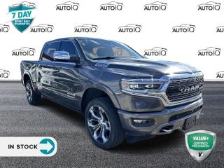 *Payment based on a 42 month lease @ 7.69% apr (o.a.c) with $1,299 down.  Option to purchase at end of lease for $43,600 + $395 buy fee.  Total due on delivery $2,767.51.
Granite Crystal Metallic Clearcoat 2022 Ram 1500 Limited 4D Crew Cab HEMI 5.7L V8 VVT 8-Speed Automatic 4WD | Remote Start, 10 Speakers, 12 Touchscreen, 3.92 Rear Axle Ratio, 4G LTE Wi-Fi Hot Spot, 4-Wheel Disc Brakes, ABS brakes, Anti-Spin Differential Rear Axle, Apple CarPlay Capable, Body-Colour Bumper Group, Body-Colour Front Bumper, Body-Colour Rear Bumper w/Step Pads, Brake assist, Class IV Receiver Hitch, Connected Travel & Traffic Services, Connectivity - US/Canada, Disassociated Touchscreen Display, Dome Dual LED Reading Lamps, Dual front impact airbags, Dual front side impact airbags, Dual Rear Exhaust w/Bright Tips, Dual-Pane Panoramic Sunroof, Front dual zone A/C, Front fog lights, Front Ventilated Seats, Fully automatic headlights, Google Android Auto, GPS Antenna Input, GPS Navigation, Hands-Free Phone Communication, HD Radio, Heated door mirrors, Heated front seats, Heated rear seats, Heated Steering Wheel, Heated steering wheel, Integrated Centre Stack Radio, Leather steering wheel, LED Dome/Reading Lamp, Memory seat, Navigation System, ParkView Rear Back-Up Camera, Power door mirrors, Power driver seat, Power steering, Power windows, Quick Order Package 25M Limited, Radio: Uconnect 5W Nav w/12.0 Display, Rear window defroster, Remote keyless entry, SiriusXM w/360L On-Demand Content, Speed control, Split folding rear seat, Steering wheel mounted audio controls, Telescoping steering wheel, Tilt steering wheel, Traction control, Trailer Brake Control, Trip computer, USB Mobile Projection, Variably intermittent wipers, Wheels: 22 x 9 Polished Aluminum w/Inserts.<p> </p>

<h4>VALUE+ CERTIFIED PRE-OWNED VEHICLE</h4>

<p>36-point Provincial Safety Inspection<br />
172-point inspection combined mechanical, aesthetic, functional inspection including a vehicle report card<br />
Warranty: 30 Days or 1500 KMS on mechanical safety-related items and extended plans are available<br />
Complimentary CARFAX Vehicle History Report<br />
2X Provincial safety standard for tire tread depth<br />
2X Provincial safety standard for brake pad thickness<br />
7 Day Money Back Guarantee*<br />
Market Value Report provided<br />
Complimentary 3 months SIRIUS XM satellite radio subscription on equipped vehicles<br />
Complimentary wash and vacuum<br />
Vehicle scanned for open recall notifications from manufacturer</p>

<p>SPECIAL NOTE: This vehicle is reserved for AutoIQs retail customers only. Please, No dealer calls. Errors & omissions excepted.</p>

<p>*As-traded, specialty or high-performance vehicles are excluded from the 7-Day Money Back Guarantee Program (including, but not limited to Ford Shelby, Ford mustang GT, Ford Raptor, Chevrolet Corvette, Camaro 2SS, Camaro ZL1, V-Series Cadillac, Dodge/Jeep SRT, Hyundai N Line, all electric models)</p>

<p>INSGMT</p>