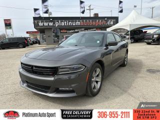 <b>Bluetooth,  Premium Sound Package,  Heated Seats,  Remote Start,  SiriusXM!</b><br> <br>    For a muscle sedan without compromise, check out this Dodge Charger. This  2016 Dodge Charger is for sale today. <br> <br>Blending muscle car styling with modern performance and technology, this Dodge Charger is a full-size sedan with attitude. It delivers even more performance than you might expect given its level of comfort and day-to-day usability. From the driver seat to the backseat, this Dodge Charger was crafted to provide the ultimate in high-performance comfort and road-ready confidence. This  sedan has 119,209 kms. Its  grey in colour  . It has a 8 speed automatic transmission and is powered by a  300HP 3.6L V6 Cylinder Engine.  <br> <br> Our Chargers trim level is SXT. This Charger SXT is an excellent muscle car value. It comes with a Uconnect 8.4 infotainment system with Bluetooth and SiriusXM, six-speaker premium audio, dual-zone automatic climate control, heated front seats, a leather-wrapped steering wheel with audio and cruise control, remote start, a universal garage door opener, fog lamps, automatic headlights, aluminum wheels, and more. This vehicle has been upgraded with the following features: Bluetooth,  Premium Sound Package,  Heated Seats,  Remote Start,  Siriusxm,  Fog Lamps,  Aluminum Wheels. <br> To view the original window sticker for this vehicle view this <a href=http://www.chrysler.com/hostd/windowsticker/getWindowStickerPdf.do?vin=2C3CDXHG0GH266463 target=_blank>http://www.chrysler.com/hostd/windowsticker/getWindowStickerPdf.do?vin=2C3CDXHG0GH266463</a>. <br/><br> <br>To apply right now for financing use this link : <a href=https://www.platinumautosport.com/credit-application/ target=_blank>https://www.platinumautosport.com/credit-application/</a><br><br> <br/><br> Buy this vehicle now for the lowest bi-weekly payment of <b>$134.62</b> with $0 down for 84 months @ 5.99% APR O.A.C. ( Plus applicable taxes -  Plus applicable fees   ).  See dealer for details. <br> <br><br> We know that you have high expectations, and as car dealers, we enjoy the challenge of meeting and exceeding those standards each and every time. Allow us to demonstrate our commitment to excellence! </br>

<br> As your one stop shop for quality pre owned vehicles and hassle free auto financing in Saskatoon, we provide the following offers & incentives for our valued clients in Saskatchewan, Alberta & Manitoba. </br> o~o