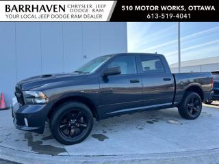 Just IN... Local One Owner Trade-in 2019 Ram 1500 Classic Express Night Edition Crew Cab 4X4. Some of the Feature Options included in the Trim Package are 5.7L HEMI VVT V8 engine with FuelSaver MDS, 8speed TorqueFlite automatic transmission, 4X4, 20inch SemiGloss Black aluminum wheels, Sport performance hood, Class IV hitch receiver, 8.4inch touchscreen, ParkView Rear BackUp Camera, Google Android Auto & Apple CarPlay capable, SiriusXM satellite radio, Media hub w/ 2 USB ports and auxiliary input jack, Handsfree communication with Bluetooth streaming, Cloth front 40/20/40 split bench seat, Secondrow infloor storage bins & Much More. The Classic includes a Clean Car-Proof Report Free of any Insurance or Collision Claims. The Ram has gone through a Detail Cleaning and is all Ready for YOU. Nobody deals like Barrhaven Jeep Dodge Ram, come and see us today and we will show you why!!