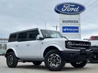 <b>Leather Seats, 360-Degree Camera, Wireless Charging, Navigation, Heated Steering Wheel!</b><br> <br> <br> <br>  With cool retro-styling, innovative features and impressive off-road capability, this legendary 2024 Ford Bronco has very little to prove. <br> <br>With a nostalgia-inducing design along with remarkable on-road driving manners with supreme off-road capability, this 2024 Ford Bronco is indeed a jack of all trades and masters every one of them. Durable build materials and functional engineering coupled with modern day infotainment and driver assistive features ensure that this iconic vehicle takes on whatever you can throw at it. Want an SUV that can genuinely do it all and look good while at it? Look no further than this 2024 Ford Bronco!<br> <br> This oxford white SUV  has a 10 speed automatic transmission and is powered by a  315HP 2.7L V6 Cylinder Engine.<br> <br> Our Broncos trim level is Outer Banks. This Bronco Outer Banks takes things to a whole new level, with polished aluminum wheels, body colored fender flares, door handles and power heated side mirrors, along with LED headlights with high beam assist, front fog lights, and upgraded LED brake lights. This rugged off-roader also treats you with amazing comfort and connectivity features that include heated front seats, remote engine start, dual-zone climate control, front and rear cupholders, and an upgraded infotainment system with Apple CarPlay, Android Auto, SiriusXM and inbuilt navigation, to get you back home from your off-road adventures. Road safety is assured thanks to a suite of systems including blind spot detection, pre-collision assist with pedestrian detection and cross-traffic alert, lane keeping assist with lane departure warning, rear parking sensors, and driver monitoring alert. Additional features include proximity keyless entry with push button start, trail control, trail turn assist, and so much more. This vehicle has been upgraded with the following features: Leather Seats, 360-degree Camera, Wireless Charging, Navigation, Heated Steering Wheel, 18 Aluminum Wheels, Adaptive Cruise Control. <br><br> View the original window sticker for this vehicle with this url <b><a href=http://www.windowsticker.forddirect.com/windowsticker.pdf?vin=1FMEE8BP3RLA10674 target=_blank>http://www.windowsticker.forddirect.com/windowsticker.pdf?vin=1FMEE8BP3RLA10674</a></b>.<br> <br>To apply right now for financing use this link : <a href=https://www.bourgeoismotors.com/credit-application/ target=_blank>https://www.bourgeoismotors.com/credit-application/</a><br><br> <br/> 7.99% financing for 84 months.  Incentives expire 2024-05-23.  See dealer for details. <br> <br>Discount on vehicle represents the Cash Purchase discount applicable and is inclusive of all non-stackable and stackable cash purchase discounts from Ford of Canada and Bourgeois Motors Ford and is offered in lieu of sub-vented lease or finance rates. To get details on current discounts applicable to this and other vehicles in our inventory for Lease and Finance customer, see a member of our team. </br></br>Discover a pressure-free buying experience at Bourgeois Motors Ford in Midland, Ontario, where integrity and family values drive our 78-year legacy. As a trusted, family-owned and operated dealership, we prioritize your comfort and satisfaction above all else. Our no pressure showroom is lead by a team who is passionate about understanding your needs and preferences. Located on the shores of Georgian Bay, our dealership offers more than just vehiclesits an experience rooted in community, trust and transparency. Trust us to provide personalized service, a diverse range of quality new Ford vehicles, and a seamless journey to finding your perfect car. Join our family at Bourgeois Motors Ford and let us redefine the way you shop for your next vehicle.<br> Come by and check out our fleet of 80+ used cars and trucks and 190+ new cars and trucks for sale in Midland.  o~o