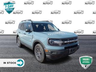 Area 51 2022 Ford Bronco Sport Big Bend 4D Sport Utility 1.5L EcoBoost 8-Speed Automatic 4WD Alloy wheels, Auto High-beam Headlights, Auto-dimming Rear-View mirror, Automatic temperature control, Convenience Package, Equipment Group 200A, Front Driver/Passenger Seat Back Zipper Pockets, Heated door mirrors, Heated front seats, Intelligent Access (Lock/Unlock), Leather-Wrapped Steering Wheel, LED Fog Lamps, Outside temperature display, Power door mirrors, Power driver seat, Rear Parking Sensors, Rear window defroster, Remote keyless entry, Rubberized 2nd Row Seat Backs, Split folding rear seat, Steering wheel mounted audio controls, SYNC 3 Communications & Entertainment System, Telescoping steering wheel, Tilt steering wheel, Unique Cloth Heated Front Bucket Seats, Universal Garage Door Opener (UGDO), Wireless Charging Pad.<p> </p>

<h4>VALUE+ CERTIFIED PRE-OWNED VEHICLE</h4>

<p>36-point Provincial Safety Inspection<br />
172-point inspection combined mechanical, aesthetic, functional inspection including a vehicle report card<br />
Warranty: 30 Days or 1500 KMS on mechanical safety-related items and extended plans are available<br />
Complimentary CARFAX Vehicle History Report<br />
2X Provincial safety standard for tire tread depth<br />
2X Provincial safety standard for brake pad thickness<br />
7 Day Money Back Guarantee*<br />
Market Value Report provided<br />
Complimentary 3 months SIRIUS XM satellite radio subscription on equipped vehicles<br />
Complimentary wash and vacuum<br />
Vehicle scanned for open recall notifications from manufacturer</p>

<p>SPECIAL NOTE: This vehicle is reserved for AutoIQs retail customers only. Please, No dealer calls. Errors & omissions excepted.</p>

<p>*As-traded, specialty or high-performance vehicles are excluded from the 7-Day Money Back Guarantee Program (including, but not limited to Ford Shelby, Ford mustang GT, Ford Raptor, Chevrolet Corvette, Camaro 2SS, Camaro ZL1, V-Series Cadillac, Dodge/Jeep SRT, Hyundai N Line, all electric models)</p>

<p>INSGMT</p>
