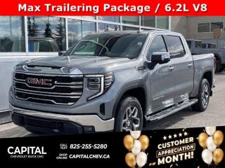 This GMC Sierra 1500 delivers a Gas V8 6.2L/376 engine powering this Automatic transmission. ENGINE, 6.2L ECOTEC3 V8 (420 hp [313 kW] @ 5600 rpm, 460 lb-ft of torque [624 Nm] @ 4100 rpm); featuring Dynamic Fuel Management, Wireless, Apple CarPlay / Wireless Android Auto, Wipers, front rain-sensing.* This GMC Sierra 1500 Features the Following Options *Windows, power rear, express down, Windows, power front, drivers express up/down, Window, power front, passenger express up/down, Wi-Fi Hotspot capable (Terms and limitations apply. See onstar.ca or dealer for details.), Wheels, 18 x 8.5 (45.7 cm x 21.6 cm) 6-spoke machined aluminum with Dark Grey Metallic accents, Wheelhouse liners, rear, Wheel, 17 x 8 (43.2 cm x 20.3 cm) full-size, steel spare, USB Ports, 2, Charge/Data ports located on instrument panel, USB ports, (2) charge-only, rear, Transfer case, single speed, electronic Autotrac with push button control (4WD models only).* Visit Us Today *Come in for a quick visit at Capital Chevrolet Buick GMC Inc., 13103 Lake Fraser Drive SE, Calgary, AB T2J 3H5 to claim your GMC Sierra 1500!
