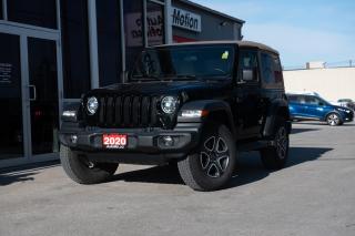 <p>Capture your next adventure with our 2020 Jeep Wrangler 2 Door Sport 4X4 that's one tough trail machine in Black! Powered by a 3.6 Litre V6 that provides 285hp paired with a robust 8 Speed Automatic transmission for added strength. Our iconic Four Wheel Drive SUV offers a legendary capability to conquer obstacles thanks to the Command-Trac system, ample ground clearance, skid plates, and easy maneuverability while scoring approximately 10.2L/100km on the highway. Fun seekers everywhere will recognize the distinct look of our Wrangler with its signature grille, fender flares, and removable doors and top plus great functional features like tow hooks, cargo tie-down loops, and fog lights. Get settled in the durable cloth seats of our Sport with adjustable head restraints, grab the multifunction steering wheel, and find your favorite song on the eight-speaker audio system that's supported by a touchscreen, Bluetooth, and USB/auxiliary ports. You'll certainly be capable to fulfill your dreams with this eager-to-please SUV that boasts uncompromising performance. Whether you're on your daily drive or departing from the beaten path, Jeep protects you with a backup camera, ABS, hill-start assist, and advanced airbags. It's time to reward yourself with our Wrangler Sport! Save this Page and Call for Availability. We Know You Will Enjoy Your Test Drive Towards Ownership! Errors and omissions excepted Good Credit, Bad Credit, No Credit - All credit applications are 100% processed! Let us help you get your credit started or rebuilt with our experienced team of professionals. Good credit? Let us source the best rates and loan that suits you. Same day approval! No waiting! Experience the difference at Chatham's award winning Pre-Owned dealership 3 years running! All vehicles are sold certified and e-tested, unless otherwise stated. Helping people get behind the wheel since 1999! If we don't have the vehicle you are looking for, let us find it! All cars serviced through our onsite facility. Servicing all makes and models. We are proud to serve southwestern Ontario with quality vehicles for over 16 years! Can't make it in? No problem! Take advantage of our NO FEE delivery service! Chatham-Kent, Sarnia, London, Windsor, Essex, Leamington, Belle River, LaSalle, Tecumseh, Kitchener, Cambridge, waterloo, Hamilton, Oakville, Toronto and the GTA.</p>