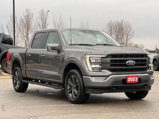 Carbonized Gray Metallic 2023 Ford F-150 Lariat 4D SuperCrew 2.7L V6 EcoBoost 10-Speed Automatic 4WD 4WD, 4-Wheel Disc Brakes, 4x4 FX4 Off-Road Decal, 6 Extended Dark Grey Accent Running Board, 8 Speakers, ABS brakes, Adjustable pedals, Alloy wheels, AM/FM radio: SiriusXM with 360L, AppLink/Apple CarPlay and Android Auto, Auto High-beam Headlights, Auto Start-Stop Removal (DISC), Auto-dimming door mirrors, Auto-dimming Rear-View mirror, Block heater, Body-Colour Door Handles w/Body-Colour Bezel, Body-Colour Front & Rear Bumpers, Box Side Decal, Brake assist, Chrome Single-Tip Exhaust, Class IV Trailer Hitch Receiver, Compass, Connected Built-In Navigation, Dark 2-Bar & 1 Minor Bar Style Grille, Delay-off headlights, Driver door bin, Driver vanity mirror, Dual front impact airbags, Dual front side impact airbags, Electronic Locking w/3.55 Axle Ratio, Electronic Stability Control, Emergency communication system: SYNC 4 911 Assist, Equipment Group 502A High, Evasive Steering Assist, Exterior Parking Camera Rear, Ford Co-Pilot360 Assist 2.0, Front anti-roll bar, Front Bucket Seats, Front fog lights, Front reading lights, Front wheel independent suspension, Fully automatic headlights, FX4 Off-Road Package, Garage door transmitter, GVWR: 2,994 kg (6,600 lb) Payload Package, Heated door mirrors, Heated front seats, Heated Rear Seats, Heated steering wheel, Hill Descent Control, Illuminated entry, Inclination/Intrusion Sensor Removal, Intelligent Adaptive Cruise Control w/Stop & Go, Interior Work Surface, Intersection Assist, Lariat Sport Appearance Package, Leather-Trimmed Bucket Seats, LED Projector w/Dynamic Bending Headlamps, Low tire pressure warning, Memory seat, Monotube Rear Shocks, Navigation system: Connected Navigation, Occupant sensing airbag, Off-Road Tuned Front Shock Absorbers, Outside temperature display, Overhead airbag, Overhead console, Panic alarm, Passenger door bin, Passenger vanity mirror, Pedal memory, Power door mirrors, Power driver seat, Power passenger seat, Power steering, Power Tilt/Telescoping Steering Column w/Memory, Power windows, Pro Trailer Backup Assist, Radio data system, Radio: B&O Sound System by Bang & Olufsen, Rain-Sensing Wipers, Rear reading lights, Rear step bumper, Remote keyless entry, Rock Crawl Mode, Security system, Speed control, Speed Sign Recognition, Speed-sensing steering, Split folding rear seat, Steering wheel mounted audio controls, SYNC 4 w/Enhanced Voice Recognition, Tachometer, Telescoping steering wheel, Tilt steering wheel, Traction control, Trip computer, Turn signal indicator mirrors, Variably intermittent wipers, Ventilated front seats, Voltmeter, Wheels: 20 6-Spoke Dark Alloy Painted Aluminum, Wireless Charging Pad.