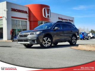 Recent Arrival! Gray 2020 Subaru Outback Limited AWD Lineartronic CVT 2.5L Boxer H4 DOHC 16V Bridgewater Honda, Located in Bridgewater Nova Scotia.Outback Limited, AWD, Leather, 12 Speakers, 4-Wheel Disc Brakes, ABS brakes, Air Conditioning, Alloy wheels, Apple CarPlay/Android Auto, Auto High-beam Headlights, Auto-dimming door mirrors, Auto-dimming Rear-View mirror, Automatic temperature control, Backup Camera, Brake assist, Bumpers: body-colour, Compass, Driver door bin, Driver vanity mirror, Dual front impact airbags, Dual front side impact airbags, Electronic Stability Control, Emergency communication system: STARLINK, Four wheel independent suspension, Front anti-roll bar, Front Bucket Seats, Front dual zone A/C, Front fog lights, Front reading lights, Fully automatic headlights, Garage door transmitter: HomeLink, Heated door mirrors, Heated Front Reclining Bucket Seats, Heated front seats, Heated rear seats, Heated steering wheel, Illuminated entry, Knee airbag, Leather Seating Surfaces, Leather Shift Knob, Memory seat, Navigation System, Occupant sensing airbag, Outside temperature display, Overhead airbag, Overhead console, Panic alarm, Passenger door bin, Passenger vanity mirror, Power door mirrors, Power driver seat, Power Liftgate, Power moonroof, Power passenger seat, Power steering, Power windows, Radio: AM/FM/MP3/WMA Audio System w/Navigation, Rear anti-roll bar, Rear window defroster, Rear window wiper, Remote keyless entry, Roof rack, Security system, Speed control, Speed-sensing steering, Split folding rear seat, Spoiler, Steering wheel mounted audio controls, Tachometer, Telescoping steering wheel, Tilt steering wheel, Traction control, Trip computer, Turn signal indicator mirrors, Variably intermittent wipers.