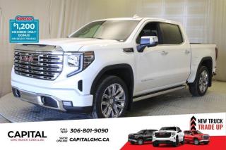 This 2024 GMC Sierra 1500 in White Frost Tricoat is equipped with 4WD and Gas V8 6.2L/376 engine.The Next Generation Sierra redefines what it means to drive a pickup. The redesigned for 2019 Sierra 1500 boasts all-new proportions with a larger cargo box and cabin. It also shaves weight over the 2018 model through the use of a lighter boxed steel frame and extensive use of aluminum in the hood, tailgate, and doors.To help improve the hitching and towing experience, the available ProGrade Trailering System combines intelligent technologies to offer an in-vehicle Trailering App, a companion to trailering features in the myGMC app and multiple high-definition camera views.GMC has altered the pickup landscape with groundbreaking innovation that includes features such as available Rear Camera Mirror and available Multicolour Heads-Up Display that puts key vehicle information low on the windshield. Innovative safety features such as HD Surround Vision and Lane Change Alert with Side Blind Zone alert will also help you feel confident and in control in the Next Generation Seirra.Key features of the Sierra Denali include: Taller stance and more dominant presence, GMC MultiPro Tailgate, Adaptive Rice Control, Authentic perforated Forge leather-appointed seating and open-pore ash wood trim, Available Head-Up Display and HD Rear Camera Mirror, and Available 420 hp 6.2L V8 with 10-speed automatic transmission.Check out this vehicles pictures, features, options and specs, and let us know if you have any questions. Helping find the perfect vehicle FOR YOU is our only priority.P.S...Sometimes texting is easier. Text (or call) 306-988-7738 for fast answers at your fingertips!Dealer License #914248Disclaimer: All prices are plus taxes & include all cash credits & loyalties. See dealer for Details.