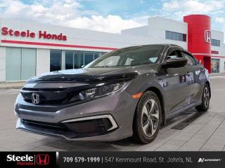 **Market Value Pricing**, Black Cloth.Honda Certified Details:* 7 day/1,000 km exchange privilege whichever comes first* 24 hours/day, 7 days/week* 7 year / 160,000 km Power Train Warranty whichever comes first. This is an additional 2 year/60,000 kms beyond the original factory Power Train warranty. Honda Certified Used Vehicles also have the option to upgrade to a Honda Plus Extended Warranty* Exclusive finance rates on Certified Pre-Owned Honda models* Multipoint Inspection* Vehicle history report. Access to MyHonda2021 Honda Civic LX Grey 4D Sedan FWD 2.0L I4 DOHC 16V i-VTEC CVTWith our Honda inventory, you are sure to find the perfect vehicle. Whether you are looking for a sporty sedan like the Civic or Accord, a crossover like the CR-V, or anything in between, you can be sure to get a great vehicle at Steele Honda. Our staff will always take the time to ensure that you get everything that you need. We give our customers individual attention. The only way we can truly work for you is if we take the time to listen.Our Core Values are aligned with how we conduct business and how we cultivate success. Our People: We provide a healthy, safe environment, that celebrates equity, diversity and inclusion. Our people come first. We support the ongoing development and growth of our employees to build lasting relationships. Integrity: We believe in doing the right thing, with integrity and transparency. We are committed to excellence and delivering the best experience for customers and employees. Innovation: Our continuous innovation will deliver the ultimate personal customer buying experience. We are committed to being industry leaders as a dynamic organization working to bring new, innovative solutions to serve the evolving needs of our customers. Community: Our passion for our business extends into the communities where we live and work. We believe in supporting sustainability and investing in community-focused organizations with a focus on family. Our three pillars of community sponsorship focus are mental health, sick kids, and families in crisis.