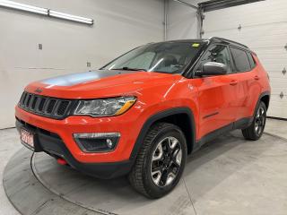STUNNING SPITFIRE ORANGE TRAILHAWK 4x4 W/ COLD WEATHER AND POPULAR EQUIPMENT GROUPS! Heated leather-trimmed seats, heated steering, remote start, backup camera, 7-inch touchscreen w/ Apple CarPlay & Android Auto, premium tow package, 17-inch alloys, rain-sensing wipers, power seat, off-road suspension, skid plates, dual-zone climate control, transfer case controller, auto headlights, auto-dimming rearview mirror, drive mode/terrain selector, keyless entry w/ push start, cruise control, Bluetooth and Sirius XM!