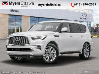 <b>Sunroof,  Leather Seats,  Cooled Seats,  Navigation,  Heated Seats!</b><br> <br> <br> <br>  High levels of luxury, comfort, and tech make this three-row Infiniti QX80 a solid pick among large luxury SUVs. <br> <br>Embrace luxury grand enough to accommodate all the experiences you seek, and powerful enough to amplify them. This Infiniti QX80 unleashes your potential with capability that few can rival, extensive rewards that fill your journey, and presence that none can match. This full-size luxury SUV is not larger than life, its as large as the life you want.<br> <br> This moonstone white SUV  has an automatic transmission and is powered by a  400HP 5.6L 8 Cylinder Engine.<br> <br> Our QX80s trim level is LUXE 8-Passenger. Plush, climate controlled leather seats and a gorgeous sunroof offer the promise of luxury and comfort in this QX80, with a towing package, skid plate, auto leveling suspension, and serious power offering remarkable SUV strength and utility. Navigation, Bose premium audio, wireless Android Auto, and Apple CarPlay offer endless connectivity while a rear seat entertainment system makes sure all passengers are free from boredom. A power folding third row, power liftgate, remote start, memory settings, proximity keys, and a heated steering wheel offer comfort and convenience while parking sensors, blind spot warning, emergency braking, lane departure warning, and an aerial view camera help you stay safe. This vehicle has been upgraded with the following features: Sunroof,  Leather Seats,  Cooled Seats,  Navigation,  Heated Seats,  Memory Seats,  Premium Audio. <br><br> <br>To apply right now for financing use this link : <a href=https://www.myersinfiniti.ca/finance/ target=_blank>https://www.myersinfiniti.ca/finance/</a><br><br> <br/><br> Buy this vehicle now for the lowest bi-weekly payment of <b>$815.27</b> with $0 down for 84 months @ 11.00% APR O.A.C. ( taxes included, $821  and licensing fees    ).  See dealer for details. <br> <br><br> Come by and check out our fleet of 40+ used cars and trucks and 90+ new cars and trucks for sale in Ottawa.  o~o