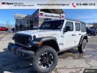 <b>Heavy Duty Suspension,  Climate Control,  Wi-Fi Hotspot,  Tow Equipment,  Fog Lamps!</b><br> <br> <br> <br>Call 613-489-1212 to speak to our friendly sales staff today, or come by the dealership!<br> <br>  Whether youre concurring a highway mountain pass or challenging off-road trail, this reliable Jeep Wrangler is ready to get you there with style. <br> <br>No matter where your next adventure takes you, this Jeep Wrangler is ready for the challenge. With advanced traction and handling capability, sophisticated safety features and ample ground clearance, the Wrangler is designed to climb up and crawl over the toughest terrain. Inside the cabin of this Wrangler offers supportive seats and comes loaded with the technology you expect while staying loyal to the style and design youve come to know and love.<br> <br> This bright white SUV  has an automatic transmission and is powered by a  285HP 3.6L V6 Cylinder Engine.<br> <br> Our Wranglers trim level is Rubicon. Stepping up to this Wrangler Rubicon rewards you with incredible off-roading capability, thanks to heavy duty suspension, class II towing equipment that includes a hitch and trailer sway control, front active and rear anti-roll bars, upfitter switches, locking front and rear differentials, and skid plates for undercarriage protection. Interior features include an 8-speaker Alpine audio system, voice-activated dual zone climate control, front and rear cupholders, and a 12.3-inch infotainment system with smartphone integration and mobile internet hotspot access. Additional features include cruise control, a leatherette-wrapped steering wheel, proximity keyless entry, and even more. This vehicle has been upgraded with the following features: Heavy Duty Suspension,  Climate Control,  Wi-fi Hotspot,  Tow Equipment,  Fog Lamps,  Cruise Control,  Rear Camera. <br><br> View the original window sticker for this vehicle with this url <b><a href=http://www.chrysler.com/hostd/windowsticker/getWindowStickerPdf.do?vin=1C4PJXFGXRW135067 target=_blank>http://www.chrysler.com/hostd/windowsticker/getWindowStickerPdf.do?vin=1C4PJXFGXRW135067</a></b>.<br> <br>To apply right now for financing use this link : <a href=https://CreditOnline.dealertrack.ca/Web/Default.aspx?Token=3206df1a-492e-4453-9f18-918b5245c510&Lang=en target=_blank>https://CreditOnline.dealertrack.ca/Web/Default.aspx?Token=3206df1a-492e-4453-9f18-918b5245c510&Lang=en</a><br><br> <br/> Total  cash rebate of $3956 is reflected in the price. Credit includes up to 5% MSRP.  6.49% financing for 96 months. <br> Buy this vehicle now for the lowest weekly payment of <b>$239.18</b> with $0 down for 96 months @ 6.49% APR O.A.C. ( Plus applicable taxes -  $1199  fees included in price    ).  Incentives expire 2024-07-02.  See dealer for details. <br> <br>If youre looking for a Dodge, Ram, Jeep, and Chrysler dealership in Ottawa that always goes above and beyond for you, visit Myers Manotick Dodge today! Were more than just great cars. We provide the kind of world-class Dodge service experience near Kanata that will make you a Myers customer for life. And with fabulous perks like extended service hours, our 30-day tire price guarantee, the Myers No Charge Engine/Transmission for Life program, and complimentary shuttle service, its no wonder were a top choice for drivers everywhere. Get more with Myers!<br> Come by and check out our fleet of 40+ used cars and trucks and 100+ new cars and trucks for sale in Manotick.  o~o