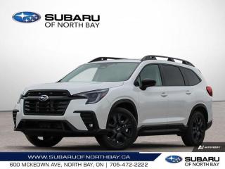 <b>Sunroof,  Heated Steering Wheel,  Power Liftgate,  Blind Spot Detection,  Tow Package!</b><br> <br>   This 2024 Subaru Ascent boasts sophisticated active and passive safety systems to protect you and your family on all roads, in all conditions. <br> <br>This 2024 Subaru Ascent is an exciting mid-size SUV that exhibits the safety, performance, reliability, and unbeatable value that Subaru is renowned for. The exterior styling shares familiar design cues with other vehicles in the Subaru fleet, but makes a bold and rugged statement through its sheer size and muscular stature. The interior treats passengers with a host of desirable features, from the spacious cabin and ergonomically designed seats to the carefully designed storage compartments. Cutting-edge technology is in abundance, with top-tier infotainment and connectivity systems, and a host of safety features for reassurance on the roads at all times.<br> <br> This crystal white pearl SUV  has a cvt transmission and is powered by a  260HP 2.4L 4 Cylinder Engine.<br> <br> Our Ascents trim level is Onyx. Offering even more, this Ascent Onyx steps things up with unique exterior styling and all-weather soft touch seating surfaces with contrasting green stitching, along with second-row captain chairs, upgraded aluminum wheels, an express open/close glass sunroof, a power liftgate for rear cargo access, a heated steering wheel, and blind spot detection. This spacious and capable three-row SUV is packed with additional standard features such as heated front seats with power adjustment and lumbar support, adaptive cruise control, dual-zone front climate control with rear HVAC, selective service internet access, LED headlights with automatic high beams, and an 11.6-inch vertically-oriented touchscreen with wireless Apple CarPlay and Android auto, and SiriusXM satellite radio. Safety features include Subaru EyeSight with pre-collision braking, lane keep assist with lane departure warning, forward collision alert, evasive steering assist, and a back-up camera. Additional features include tow equipment with trailer sway control, 60-40 folding bench second and third row seats, and even more. This vehicle has been upgraded with the following features: Sunroof,  Heated Steering Wheel,  Power Liftgate,  Blind Spot Detection,  Tow Package,  Heated Seats,  Apple Carplay. <br><br> <br>To apply right now for financing use this link : <a href=https://www.subaruofnorthbay.ca/tools/autoverify/finance.htm target=_blank>https://www.subaruofnorthbay.ca/tools/autoverify/finance.htm</a><br><br> <br/>  Contact dealer for additional rates and offers.  6.99% financing for 60 months. <br> Buy this vehicle now for the lowest bi-weekly payment of <b>$467.20</b> with $0 down for 60 months @ 6.99% APR O.A.C. ( Plus applicable taxes -  Plus applicable fees   ).  Incentives expire 2024-04-30.  See dealer for details. <br> <br>Subaru of North Bay has been proudly serving customers in North Bay, Sturgeon Falls, New Liskeard, Cobalt, Haileybury, Kirkland Lake and surrounding areas since 1987. Whether you choose to visit in person or shop online, youll find a huge selection of new 2022-2023 Subaru models as well as certified used vehicles of all makes and models. </br>Our extensive lineup of new vehicles includes the Ascent, BRZ, Crosstrek, Forester, Impreza, Legacy, Outback, WRX and WRX STI. If youre already a Subaru owner, our Subaru Certified Technicians can provide the Genuine Subaru parts, accessories and quality service your vehicle deserves. </br>We invite you to book a test drive or service online, give our dealership a call at 705-472-2222, or just stop in for a visit. We look forward to meeting with you and providing you a stellar experience. </br><br> Come by and check out our fleet of 30+ used cars and trucks and 30+ new cars and trucks for sale in North Bay.  o~o