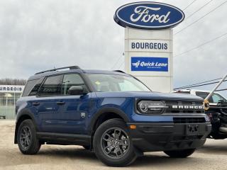 <b>Heated Seats,  Power Seat,  SiriusXM,  Apple CarPlay,  Android Auto!</b><br> <br> <br> <br>  If you want true off-road ruggedness in an urban, friendly package, look no further than this Ford Bronco Sport. <br> <br>A compact footprint, an iconic name, and modern luxury come together to make this Bronco Sport an instant classic. Whether your next adventure takes you deep into the rugged wilds, or into the rough and rumble city, this Bronco Sport is exactly what you need. With enough cargo space for all of your gear, the capability to get you anywhere, and a manageable footprint, theres nothing quite like this Ford Bronco Sport.<br> <br> This atlas blue metallic SUV  has a 8 speed automatic transmission and is powered by a  181HP 1.5L 3 Cylinder Engine.<br> <br> Our Bronco Sports trim level is Big Bend. This Bronco Big Bend steps things up with heated cloth front seats that feature power lumbar adjustment, along with SiriusXM streaming radio and exclusive aluminum wheels. Also standard include voice-activated automatic air conditioning, 8-inch SYNC 3 powered infotainment screen with Apple CarPlay and Android Auto, smart charging USB type-A and type-C ports, 4G LTE mobile hotspot internet access, proximity keyless entry with remote start, and a robust terrain management system that features the trademark Go Over All Terrain (G.O.A.T.) driving modes. Additional features include blind spot detection, rear cross traffic alert and pre-collision assist with automatic emergency braking, lane keeping assist, lane departure warning, forward collision alert, driver monitoring alert, a rear-view camera, and so much more. This vehicle has been upgraded with the following features: Heated Seats,  Power Seat,  Siriusxm,  Apple Carplay,  Android Auto,  Remote Start,  Blind Spot Detection. <br><br> View the original window sticker for this vehicle with this url <b><a href=http://www.windowsticker.forddirect.com/windowsticker.pdf?vin=3FMCR9B63RRE56446 target=_blank>http://www.windowsticker.forddirect.com/windowsticker.pdf?vin=3FMCR9B63RRE56446</a></b>.<br> <br>To apply right now for financing use this link : <a href=https://www.bourgeoismotors.com/credit-application/ target=_blank>https://www.bourgeoismotors.com/credit-application/</a><br><br> <br/> 7.99% financing for 84 months.  Incentives expire 2024-05-23.  See dealer for details. <br> <br>Discount on vehicle represents the Cash Purchase discount applicable and is inclusive of all non-stackable and stackable cash purchase discounts from Ford of Canada and Bourgeois Motors Ford and is offered in lieu of sub-vented lease or finance rates. To get details on current discounts applicable to this and other vehicles in our inventory for Lease and Finance customer, see a member of our team. </br></br>Discover a pressure-free buying experience at Bourgeois Motors Ford in Midland, Ontario, where integrity and family values drive our 78-year legacy. As a trusted, family-owned and operated dealership, we prioritize your comfort and satisfaction above all else. Our no pressure showroom is lead by a team who is passionate about understanding your needs and preferences. Located on the shores of Georgian Bay, our dealership offers more than just vehiclesits an experience rooted in community, trust and transparency. Trust us to provide personalized service, a diverse range of quality new Ford vehicles, and a seamless journey to finding your perfect car. Join our family at Bourgeois Motors Ford and let us redefine the way you shop for your next vehicle.<br> Come by and check out our fleet of 80+ used cars and trucks and 190+ new cars and trucks for sale in Midland.  o~o