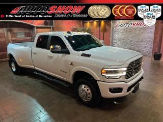 <strong>*** LOADED RAM 3500 DRW LARAMIE SPORT CUMMINS! *** AISIN TRANSMISSION, NAVIGATION, HEATED & COOLED LEATHER, H/K STEREO!! *** 12 INCH SCREEN, HEATED WHEEL, MAX TOW PREP!!! *** </strong>Stunning Ram 3500 Laramie Dually in amazing shape with excellent Carfax history. Arctic white exterior with a sleek black leather interior w/ gloss black trim! Wow! This workhorse is ready to tow - equipped with the Legendary <strong>6.7L CUMMINS DIESEL </strong>paired with the <strong>HD AISIN </strong>6-Speed Automatic Transmission! Beautiful bright white 3500 Dually with <strong>OVER $25,000.00 IN FACTORY UPGRADES!! </strong>Features on this beast include but are not limited to Ram Self-Levelling <strong>AIR SUSPENSION</strong>......<strong>GPS NAVIGATION </strong>Package......<strong>REMOTE START</strong>......Beautiful Contrast-Stitched <strong>LEATHER INTERIOR</strong>......<strong>HARMAN KARDON PREMIUM STEREO</strong>......Massive <strong>12 INCH MULTIMEDIA TOUCHSCREEN </strong>w/ Apple CarPlay & Android Auto......<strong>HEATED SEATS</strong>......<strong>A/C VENTILATED SEATS</strong>......<strong>HEATED STEERING WHEEL</strong>......Dual Power Adjustable Seats w/ Lumbar Support......Power Adjustable Pedals......<strong>SPORT BUCKETS & CONSOLE</strong>......<strong>MEMORY SEAT</strong>......<b>LINE-X SPRAY-IN BEDLINER</b>......Leather Wheel w/ Media & Cruise Controls......Wireless Charging......Power Drop Tailgate......Sport Colour-Matched Bumpers & Handles......Rain-Sensing Wipers......<strong>LED </strong>Lights......<strong>FOG LIGHTS</strong>......Dual Alternators Rated at <strong>440A</strong>......Running Boards......<strong>POWER SLIDING REAR WINDOW</strong>......SiriusXM Satellite Radio......<strong>REAR HEATED SEATS</strong>......Built-In Alexa Assistant......Chrome Package (Grille, Mirrors, Center Caps)......Electronic Shift on the Fly <strong>4X4/4WD </strong>System......Exhaust Brake (Jake Brake)......Max <strong>TOW PACKAGE </strong>w/ 4-Pin & 7-Pin Connections......<strong>FIFTH WHEEL PREP</strong>......Tow/Haul Mode......Tow Mirrors......Factory Integrated <strong>TRAILER BRAKE CONTROLLER</strong>.......Backup Camera......<strong>115V/400W </strong>Rear Outlet......Powerful <strong>6.7L CUMMINS TURBODIESEL </strong>Engine......Factory Optioned <strong>AISIN TRANSMISSION </strong>($4,100.00 Upgrade!!)......<strong>17 INCH POLISHED ALLOY RIMS </strong>w/ All Season Tires!!<br /><br />This beautiful Laramie 3500 comes with all original Books & Manuals, two sets of Keys & Fobs, fitted All Weather Mats and balance of Factory <strong>RAM WARRANTY!! </strong>Now sale priced at just $74,800 with Financing & Extended Warranty available!!<br /><br /><br />Will accept trades. Please call (204)560-6287 or View at 3165 McGillivray Blvd. (Conveniently located two minutes West from Costco at corner of Kenaston and McGillivray Blvd.)<br /><br />In addition to this please view our complete inventory of used <a href=\https://www.autoshowwinnipeg.com/used-trucks-winnipeg/\>trucks</a>, used <a href=\https://www.autoshowwinnipeg.com/used-cars-winnipeg/\>SUVs</a>, used <a href=\https://www.autoshowwinnipeg.com/used-cars-winnipeg/\>Vans</a>, used <a href=\https://www.autoshowwinnipeg.com/new-used-rvs-winnipeg/\>RVs</a>, and used <a href=\https://www.autoshowwinnipeg.com/used-cars-winnipeg/\>Cars</a> in Winnipeg on our website: <a href=\https://www.autoshowwinnipeg.com/\>WWW.AUTOSHOWWINNIPEG.COM</a><br /><br />Complete comprehensive warranty is available for this vehicle. Please ask for warranty option details. All advertised prices and payments plus taxes (where applicable).<br /><br />Winnipeg, MB - Manitoba Dealer Permit # 4908