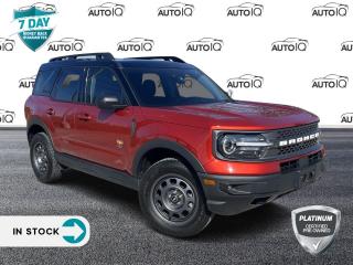 Recent Arrival!<br><br><br>Red 2022 Ford Bronco Sport Badlands 4D Sport Utility EcoBoost 2.0L I4 GTDi DOHC Turbocharged VCT 8-Speed Automatic 4WD<p> </p>

<h4>PLATINUM CERTIFIED PRE-OWNED VEHICLE</h4>

<p>36-point Provincial Safety Inspection<br />
172-point inspection combined mechanical, aesthetic, functional inspection including a vehicle report card<br />
Warranty: 90-days or 5,000 KM on inspected mechanical items, factory extended options eligible for warranty up to 200,000 KM<br />
Complimentary CARFAX Vehicle History Report<br />
3X Provincial safety standard for tire tread depth<br />
3X Provincial safety standard for brake pad thickness<br />
7 Day Money Back Guarantee*<br />
Market Value Report provided<br />
Guaranteed 2 keys/key fobs and door code (if equipped)<br />
Equipped vehicles include a complimentary 3 month Sirius satellite radio subscription!<br />
Complimentary full interior detailing and carpet shampoo<br />
Paintless dent repair and/or touch-ups for applicable body panels<br />
Vehicle scanned for open recall notifications from manufacturer</p>

<p>SPECIAL NOTE: This vehicle is reserved for AutoIQs retail customers only. Please, no dealer calls. Errors & omissions excepted.</p>

<p>*As-traded, specialty or high-performance vehicles are excluded from the 7-Day Money Back Guarantee Program (including, but not limited to Ford Shelby, Ford mustang GT, Ford Raptor, Chevrolet Corvette, Camaro 2SS, Camaro ZL1, V-Series Cadillac, Dodge/Jeep SRT, Hyundai N Line, all electric models)</p>

<p>INSGMT</p>