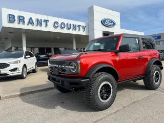 <p class=MsoNoSpacing><strong style=mso-bidi-font-weight: normal;><br />KEY FEATURES: 2024 Bronco, 2door, Badlands , 4x4 Advanced, Hard top, 2.7L ecoboost engine, Hot Pepper Red, Leather interior, 10-speed automatic transmission, Sasquatch Package, Co-pilot360, 17 inch Aluminum wheels, 35inch tires, Navigation, sync 3, reverse camera, Collision assist Ford pass, heated seats, Auto high beams, active Grille shutters, power driver seat, intelligent Access, Lane keep, Auto Stop Start, power windows power locks and more.</strong></p><p class=MsoNoSpacing><strong style=mso-bidi-font-weight: normal;><br />Please Call 519-756-6191, Email sales@brantcountyford.ca for more information and availability on this vehicle.<span style=mso-spacerun: yes;>  </span>Brant County Ford is a family owned dealership and has been a proud member of the Brantford community for over 40 years!</strong></p><p class=MsoNoSpacing><strong style=mso-bidi-font-weight: normal;> </strong></p><p class=MsoNoSpacing><strong style=mso-bidi-font-weight: normal;><br />** PURCHASE PRICE ONLY (Includes) Fords Delivery Allowance</strong></p><p class=MsoNoSpacing><br />** See dealer for details.</p><p class=MsoNoSpacing>*Please note all prices are plus HST and Licencing.</p><p class=MsoNoSpacing>* Prices in Ontario, Alberta and British Columbia include OMVIC/AMVIC fee (where applicable), accessories, other dealer installed options, administration and other retailer charges.</p><p class=MsoNoSpacing>*The sale price assumes all applicable rebates and incentives (Delivery Allowance/Non-Stackable Cash/3-Payment rebate/SUV Bonus/Winter Bonus, Safety etc</p><p class=MsoNoSpacing>All prices are in Canadian dollars (unless otherwise indicated). Retailers are free to set individual prices.</p>