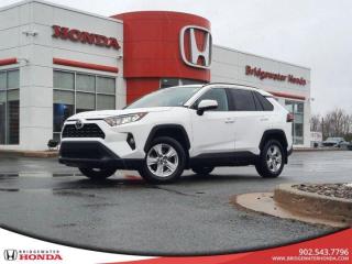White 2021 Toyota RAV4 XLE AWD 8-Speed Automatic 2.5L 4-Cylinder DOHC Bridgewater Honda, Located in Bridgewater Nova Scotia.AWD, Cloth, 17 Alloy Wheels, 6 Speakers, Air Conditioning, AM/FM radio, Auto High-beam Headlights, Automatic temperature control, Backup Camera, Cruise Control, Front Bucket Seats, Front dual zone A/C, Front fog lights, Fully automatic headlights, Heated Front Bucket Seats, Outside temperature display, Power driver seat, Power Liftgate, Power moonroof, Remote keyless entry, Split folding rear seat, Steering wheel mounted audio controls, Telescoping steering wheel, Tilt steering wheel.
