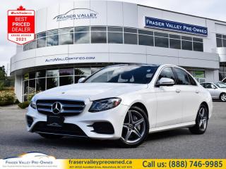 Local, Low Mileage!
 
 2 Keys and Books
BC Local Car
AMG Package
Authentic Wood Grain Interior Accents
Heads-Up Display
Panoramic Moonroof
Navigation System
360 Camera System
Burmester Sound System
Ambient Lighting
+ much, much, more!
 

   This 2018 Mercedes Benz E-Class has a lineup of energetic turbocharged engines, composed handling, and a smooth ride, as well as arguably the nicest interior in the class This  2018 Mercedes-Benz E-Class is fresh on our lot in Abbotsford. 
 
This 2018 Mercedes Benz E-Class has everything you need, making it a perfect midsize worth your time. From the compelling engines to the various body shapes, this E Class has it all and the some. This 2018 Mercedes Benz E-Class is slowly leaving the performance side of the game aside, looking to offer more and more comfort and refinement with its luxurious interiors, overly stylish exteriors and the high amounts of active safety tech among the many fitted standard options.This low mileage  sedan has just 66,313 kms. Its  nice in colour  . It has a 9 speed automatic transmission and is powered by a  241HP 2.0L 4 Cylinder Engine.  It may have some remaining factory warranty, please check with dealer for details. 
 
 Our E-Classs trim level is E300 4MATIC Sedan. The Mercedes-Benz E Class E300 4MATIC Sedan comes standard with an all wheel drive system and a powerful yet highly efficient engine. This E300 also comes with features such as stylish aluminum alloy wheels, 8 speaker stereo with a 12.3 inch display, integrated navigation, Sirius satellite radio, Bluetooth connectivity and 10 GB of internal memory, power adjustable front seats with memory, a sport multi-functional steering wheel with automatic tilt away, dual zone automatic climate control, Artico leather upholstery, chrome interior accents, push button start, automatic parking sensors, blind spot assist sensors, preventive forward collision assist, a rear view camera and a lot more.
 
To apply right now for financing use this link : https://www.fraservalleypreowned.ca/abbotsford-car-loan-application-british-columbia
 
 

| Our Quality Guarantee: We maintain the highest standard of quality that is required for a Pre-Owned Dealership to operate in an Auto Mall. We provide an independent 360-degree inspection report through licensed 3rd Party mechanic shops. Thus, our customers can rest assured each vehicle will be a reliable, and responsible purchase.  |  Purchase Disclaimer: Your selected vehicle may have a differing finance and cash prices. When viewing our vehicles on third party  marketplaces, please click over to our website to verify the correct price for the vehicle. The Sale Price on third party websites will always reflect the Finance Price of our vehicles. If you are making a Cash Purchase, please refer to our website for the Cash Price of the vehicle.  | All prices are subject to and do not include, a $995 Finance Fee, and a $695 Document Fee.   These fees as well as taxes, are included in all listed listed payment quotes. Please speak with Dealer for full details and exact numbers.  o~o