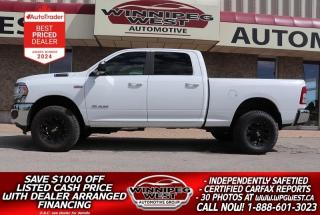 **Cash Price: $49,800. Finance Price: $48,800. (SAVE $1,000 OFF THE LISTED CASH PRICE WITH DEALER ARRANGED FINANCING O.A.C.) Plus PST/GST. NO ADMINISTRATION FEES!! 

EXCEPTIONALLY CLEAN & WELL SERVICED, VERY WELL EQUIPPED AND READY TO GO 2021 DODGE RAM 2500 BIG HORN EDITION CREW CAB 6.4L HEMI V8 WITH MDS AND THE NEW 8-SPEED TRANSMISSION, 4X4, GREAT OPTIONS READY FOR WORK OR PLAY!!!

- 6.4L HEMI V8 Engine 410 hp/429lb-ft of torque (with fuel saver MDS) 
- 8 Speed automatic 
- Auto 4x4 with 2 stage transfer case 
- Ready Alert Braking
- Hill Start Assist
- Power 6 Passenger seating with large center console 
- BIG HORN Level 1 Decor & option Group
- Premium cloth seating
- Power 8-way adjustable Drivers seat
- Steering wheel mounted audio controls
- U - Connect touchscreen multimedia center
- Bluetooth phone and media input 
- Premium audio with AUX & dual USB input
- ParkView Rear BackUp Camera
- Remote keyless entry
- Factory Keyless-Go push button start
- Fold Flat rear Floor with storage bins and in-floor storage bins
- Factory HD Tow package 
- Trailer brake controller 
- Power Folding/heated towing mirrors  
- Chrome appearance package, bumpers, and grill
- Tow hooks 
- optional New Box liner avail, as shown, already pre-installed, at additional cost
- Optional New Black XD Sport wheels on Oversized Fuel A/T Tires available as shown (at additional cost)
- Read below for more information. 

EXCEPTIONALLY CLEAN & WELL SERVICED WESTERN CANADIAN TRUCK, VERY WELL-EQUIPPED NEW GENERATION 2021 RAM 2500 BIG HORN EDITION CREW CAB 6.4L HEMI V8 with MDS Fuelsaver and the all new 8-Speed HD Transmission, 4x4 with LOTS of options and extras. Very well Specked out truck that shows like new and is extra sharp in all respects with well cared for kilometers. The 6.4L Hemi V8 produces 410 Horsepower/429 Pound-Feet of torque matched to the new HD 8-speed automatic transmission and auto 4X4 with 2 stage transfer case. Loaded with features and options including the Big Horn Decor Group along with 6 Passenger seating with large folding center console, Power Drivers seat, touchscreen Multimedia center, AUX & dual USB input, Hands-free communication with Bluetooth phone and audio streaming, 3.5 inch Multi Functioning gauge cluster, steering wheel mounted audio controls, push button start,  Factory HD Tow Package, Factory Trailer Brake Controller, Power Folding and heated Flip-out tow mirrors, Chrome appearance package, Tow hooks, HD side steps, optional New Box liner avail, Optional New Black XD Sport wheels on Oversized Fuel A/T Tires available as shown (at additional cost) and so much more!

Comes with a fresh Manitoba Safety Certification, A Clean Western Canadian no Accident CarFax history report and lots of the Chrysler Canada factory warranty remaining. In addition, we have many unlimited KM warranty options available to choose from. ON SALE NOW (HUGE VALUE!!!) Zero down financing available OAC. Please see dealer for details. Trades accepted. View at Winnipeg West Automotive Group, 5195 Portage Ave. Dealer permit # 4365, Call now 1 (888) 601-3023