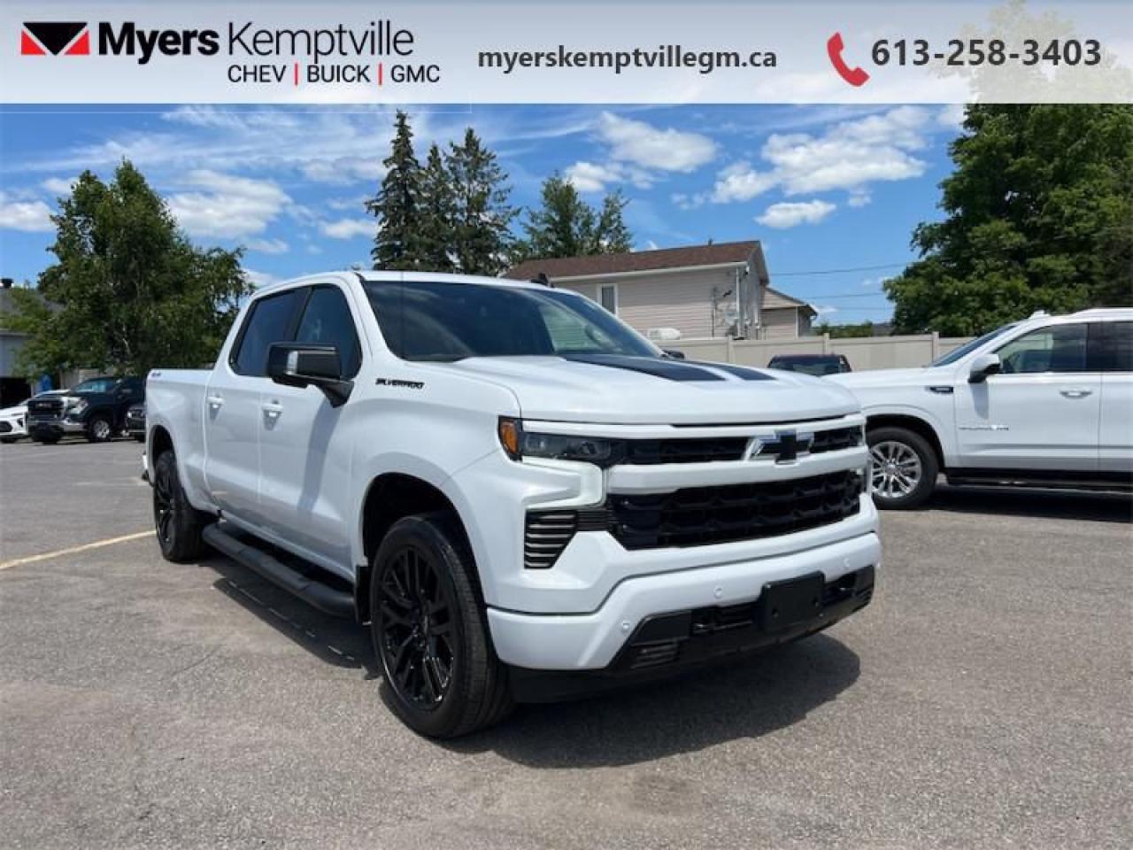 <b>22 inch Aluminum Wheels, Power Tailgate, Safety Package!</b><br> <br>     This  2024 Chevrolet Silverado 1500 is for sale today. <br> <br>This 2024 Chevrolet Silverado 1500 stands out in the midsize pickup truck segment, with bold proportions that create a commanding stance on and off road. Next level comfort and technology is paired with its outstanding performance and capability. Inside, the Silverado 1500 supports you through rough terrain with expertly designed seats and robust suspension. This amazing 2024 Silverado 1500 is ready for whatever.This  Crew Cab 4X4 pickup  has 14,060 kms. Its  summit white in colour  . It has an automatic transmission and is powered by a  355HP 5.3L 8 Cylinder Engine. <br> <br> Our Silverado 1500s trim level is RST. This 1500 RST comes with Silverardos legendary capability and was made to be a stylish daily pickup truck that has the perfect amount of essential equipment. This incredible truck comes loaded with blacked out exterior accents, body colored bumpers, Chevrolets Premium Infotainment 3 system thats paired with a larger touchscreen display, wireless Apple CarPlay and Android Auto, 4G LTE hotspot and SiriusXM. Additional features include LED front fog lights, remote engine start, an EZ Lift tailgate, unique aluminum wheels, a power driver seat, forward collision warning with automatic braking, intellibeam headlights, dual-zone climate control, lane keep assist, Teen Driver technology, a trailer hitch and a HD rear view camera. This vehicle has been upgraded with the following features: 22 Inch Aluminum Wheels, Power Tailgate, Safety Package. <br> <br>To apply right now for financing use this link : <a href=https://www.myerskemptvillegm.ca/finance/ target=_blank>https://www.myerskemptvillegm.ca/finance/</a><br><br> <br/><br> Buy this vehicle now for the lowest bi-weekly payment of <b>$642.16</b> with $0 down for 84 months @ 9.99% APR O.A.C. ( Plus applicable taxes -  Plus applicable fees   ).  See dealer for details. <br> <br>Myers deals with almost every major lender and can offer the most competitive financing options available. All of our premium used vehicles are fully detailed, subjected to a minimum 150 point inspection and are fully backed by the dealership and General Motors. <br><br>For more details on our Myers Exclusive Engine Transmission for life coverage, follow this link: <a href=https://www.myerskanatagm.ca/myers-engine-transmission-for-life/>Life Time Coverage</a>*LIFETIME ENGINE TRANSMISSION WARRANTY NOT AVAILABLE ON VEHICLES WITH KMS EXCEEDING 140,000KM, VEHICLES 8 YEARS & OLDER, OR HIGHLINE BRAND VEHICLE(eg. BMW, INFINITI. CADILLAC, LEXUS...) o~o