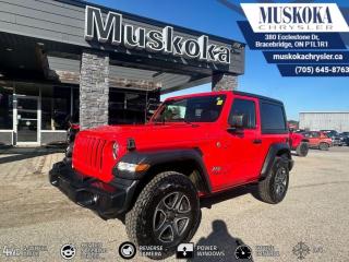 This Jeep Wrangler Sport S, with a Intercooled Turbo Premium Unleaded I-4 2.0 L/122 engine, features a 8-Speed Automatic w/OD transmission, and generates 24 highway/22 city L/100km. Find this vehicle with only 21479 kilometers!  Jeep Wrangler Sport S Options: This Jeep Wrangler Sport S offers a multitude of options. Technology options include: 1 LCD Monitor In The Front, AM/FM/Satellite-Prep w/Seek-Scan, Clock, Speed Compensated Volume Control, Aux Audio Input Jack, Steering Wheel Controls, Voice Activation, Radio Data System and External Memory Control, Radio: Uconnect 3 w/5 Display, 1 LCD Monitor In The Front, MP3 Player.  Safety options include Variable Intermittent Wipers, 1 LCD Monitor In The Front, Airbag Occupancy Sensor, Dual Stage Driver And Passenger Front Airbags, Dual Stage Driver And Passenger Seat-Mounted Side Airbags.  Visit Us: Find this Jeep Wrangler Sport S at Muskoka Chrysler today. We are conveniently located at 380 Ecclestone Dr Bracebridge ON P1L1R1. Muskoka Chrysler has been serving our local community for over 40 years. We take pride in giving back to the community while providing the best customer service. We appreciate each and opportunity we have to serve you, not as a customer but as a friend