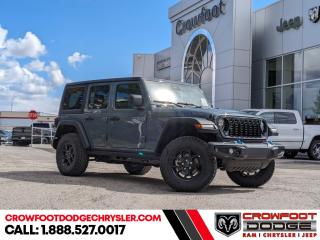 <b>Freedom Top!</b><br> <br> <br> <br><b>**Includes Jeep Wave Program - 3 Years Of Free Oil Changes - 3 Years Of Free Tire Rotations - Up To 8 Years Rental & Trip Interruption Coverage</b> <br><br>  This efficient Jeep Wrangler 4xe was built to be just as tough and reliable, with next level comfort and convenience. <br> <br>No matter where your next adventure takes you, this Jeep Wrangler 4xe is ready for the challenge. With advanced traction and plug-in hybrid technology, sophisticated safety features and ample ground clearance, the Wrangler 4xe is designed to climb up and crawl over the toughest terrain. Inside the cabin of this advanced Wrangler 4xe offers supportive seats and comes loaded with the technology you expect while staying loyal to the style and design youve come to know and love.<br> <br> This black SUV  has a 8 speed automatic transmission and is powered by a  375HP 2.0L 4 Cylinder Engine.<br> <br> Our Wrangler 4xes trim level is Willys. This reimagined off-road icon in the Willys trim features a hybrid powertrain for incredible efficiency, and comes standard with beefier suspension, full carpet floors with all-weather mats, adaptive cruise control, tow equipment that includes trailer sway control, front and rear tow hooks, front fog lamps, and a manual convertible top with fixed rollover protection. Occupants are treated front and rear illuminated cupholders, dual-zone air conditioning, an 8-speaker Alpine audio system, and a 12.3-inch infotainment screen powered by Uconnect 5W, with smartphone integration and mobile hotspot internet access. Additional features include forward collision mitigation, a rearview camera, and even more. This vehicle has been upgraded with the following features: Freedom Top. <br><br> <br/><br><h3><a href=https://www.crowfootdodgechrysler.com/tools/autoverify/finance.htm>Click here for instant pre-approval!</a></h3><br>

We pride ourselves in consistently exceeding our customers expectations. Please dont hesitate to give us a call.<br> Come by and check out our fleet of 80+ used cars and trucks and 130+ new cars and trucks for sale in Calgary.  o~o