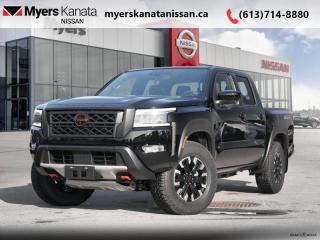 <b>Off-Road Package,  Navigation,  360 Camera,  Heated Seats,  Apple CarPlay!</b><br> <br> <br> <br>  With intense trucking capability, and the light size and power to tackle the trails, this 2024 Nissan Frontier is your tool and toy all in one. <br> <br>Massive power and massive fun, this 2024 Frontier proves that size isnt everything. Full of fun features for both work and play, along with best-in-class standard horsepower, this 2024 Frontier really is the king of midsize trucks. If you want one truck that can do it all in style and comfort, this 2024 Nissan Frontier is an easy choice.<br> <br> This black Crew Cab 4X4 pickup   has an automatic transmission and is powered by a  310HP 3.8L V6 Cylinder Engine.<br> <br> Our Frontiers trim level is Crew Cab PRO-4X. This Frontier Pro is fully equipped for work or play with added NissanConnect with navigation and wi-fi, Bilstein shocks, a driver selectable rear locking diff, Class III towing equipment, three skid plates, a spray in bed liner, a rear step bumper, and a 360-degree camera with off-road mode. This midsize truck is an everyday workhorse with Class III towing equipment with sway control, automatic locking hubs, tow hooks, automatic LED headlamps, fog lamps, and two 120V outlets. Stay connected with modern technology features such as touchscreen with voice activation, Apple CarPlay, and Android Auto. Other great features include remote keyless entry and push button start, collision mitigation, lane departure warning, blind spot warning, and distance pacing. This vehicle has been upgraded with the following features: Off-road Package,  Navigation,  360 Camera,  Heated Seats,  Apple Carplay,  Android Auto,  Blind Spot Detection. <br><br> <br/>    6.49% financing for 84 months. <br> Payments from <b>$884.98</b> monthly with $0 down for 84 months @ 6.49% APR O.A.C. ( Plus applicable taxes -  $621 Administration fee included. Licensing not included.    ).  Incentives expire 2024-04-30.  See dealer for details. <br> <br><br> Come by and check out our fleet of 40+ used cars and trucks and 80+ new cars and trucks for sale in Kanata.  o~o