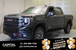 This 2024 GMC Sierra 1500 in Onyx Black is equipped with 4WD and Gas V8 6.2L/376 engine.The Next Generation Sierra redefines what it means to drive a pickup. The redesigned for 2019 Sierra 1500 boasts all-new proportions with a larger cargo box and cabin. It also shaves weight over the 2018 model through the use of a lighter boxed steel frame and extensive use of aluminum in the hood, tailgate, and doors.To help improve the hitching and towing experience, the available ProGrade Trailering System combines intelligent technologies to offer an in-vehicle Trailering App, a companion to trailering features in the myGMC app and multiple high-definition camera views.GMC has altered the pickup landscape with groundbreaking innovation that includes features such as available Rear Camera Mirror and available Multicolour Heads-Up Display that puts key vehicle information low on the windshield. Innovative safety features such as HD Surround Vision and Lane Change Alert with Side Blind Zone alert will also help you feel confident and in control in the Next Generation Seirra.Key features of the Sierra AT4 include: 2-inch factory -installed suspension lift, Off-Road suspension with monotube shock absorbers, Distinct exterior design with black chrome accents, Exclusive athletic premium interior, Available mud terrain-rated Goodyear Wrangler DuraTrac tires, GMC MultiPro Tailgate, Available Head-Up Display with Off-Road Inclinometer, Available High Definition Surround Vision and standard TractionSelect System with available Off-Road mode, and Available 420 hp 6.2L V8 with all-new 10-speed automatic transmission.Check out this vehicles pictures, features, options and specs, and let us know if you have any questions. Helping find the perfect vehicle FOR YOU is our only priority.P.S...Sometimes texting is easier. Text (or call) 306-988-7738 for fast answers at your fingertips!Dealer License #914248Disclaimer: All prices are plus taxes & include all cash credits & loyalties. See dealer for Details.