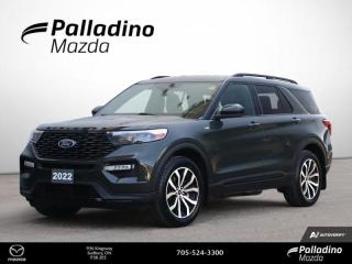 <b>4 NEW ALL SEASON TIRES. NEW FRONT AND REAR BRAKE PADS AND ROTORS <br><br>Premium Audio,  Navigation,  Heated Steering Wheel,  Aluminum Wheels,  Ford Co-Pilot360!<br> <br></b><br>     This 2022 Explorer is ready to go beyond your expectations, designed to help you play hard and go far beyond the road less traveled. This  2022 Ford Explorer is for sale today in Sudbury. <br> <br>This Ford Explorer is the ultimate exploration vehicle with plenty of style and space for all of your passengers and cargo. It has the hauling capabilities of a midsize SUV combined with strong off-road capabilities. Whether your next family adventure is to the grocery store or over a high mountain pass, the Ford Explorer was built to get you there with ease.This  SUV has 33,802 kms. Its  carbonized grey metallic in colour  . It has an automatic transmission and is powered by a  2.3L I4 16V GDI DOHC Turbo engine.  This unit has some remaining factory warranty for added peace of mind. <br> <br> Our Explorers trim level is ST-Line. Upgrading up to this impressive Ford Explorer ST-Line is a wise decision as it comes with a large color touchscreen featuring navigation, Apple CarPlay, Android Auto, SYNC 3 and a premium Bang & Olufsen audio system. It also comes with a heated sport steering wheel, distance pacing cruise control, LED fog lamps and premium ActiveX seating material with red accent stitching. Additional features includes unique aluminum wheels, voice activated dual-zone climate control, power front seats, split folding rear seats, a 360 degree camera with a reverse sensing system, power liftgate and Ford Co-Pilot360 featuring evasion assist, blind spot detection, cross traffic alert, lane keep assist and automatic emergency braking, a proximity key and a remote engine start, FordPass Connect 4G LTE hotspot plus so much more.  This vehicle has been upgraded with the following features: Premium Audio,  Navigation,  Heated Steering Wheel,  Aluminum Wheels,  Ford Co-pilot360,  Apple Carplay,  Android Auto. <br> To view the original window sticker for this vehicle view this <a href=http://www.windowsticker.forddirect.com/windowsticker.pdf?vin=1FMSK8KH5NGA79521 target=_blank>http://www.windowsticker.forddirect.com/windowsticker.pdf?vin=1FMSK8KH5NGA79521</a>. <br/><br> <br>To apply right now for financing use this link : <a href=https://www.palladinomazda.ca/finance/ target=_blank>https://www.palladinomazda.ca/finance/</a><br><br> <br/><br>Palladino Mazda in Sudbury Ontario is your ultimate resource for new Mazda vehicles and used Mazda vehicles. We not only offer our clients a large selection of top quality, affordable Mazda models, but we do so with uncompromising customer service and professionalism. We takes pride in representing one of Canadas premier automotive brands. Mazda models lead the way in terms of affordability, reliability, performance, and fuel efficiency.The advertised price is for financing purchases only. All cash purchases will be subject to an additional surcharge of $2,501.00. This advertised price also does not include taxes and licensing fees.<br> Come by and check out our fleet of 90+ used cars and trucks and 110+ new cars and trucks for sale in Sudbury.  o~o