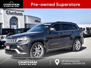 2016 Jeep Grand Cherokee 4D Sport Utility Summit Granite Crystal Metallic Clearcoat 4WD, Blu-Ray Compatible Dual Screen Video, Body Colour Door Handles, Body Colour Exterior Mirrors, Body Colour Sills w/Platinum Chrome, Body Colour/Platinum Front Fascia, Body Colour/Platinum Rear Fascia, Gloss Black/Platinum Chrome Grille, Navigation System, Platinum Chrome Badge, Platinum Chrome Taillamp Strip, Power moonroof, Premium Plus Appearance Group, Rear DVD Entertainment Centre, Rear-Seat Video System, Skid Plate Group, Wheels: 20 x 8.0 Satin Carbon. 4WD Pentastar 3.6L V6 VVT 8-Speed Automatic<br><br><br>Reviews:<br>  * Grand Cherokee owners typically report a solid and high-quality feel to the ride quality both on the road and off, a comfortable and nicely-styled cabin, a potent upgraded stereo system, good lighting, and a tremendous sense of confidence in challenging conditions. Performance from the EcoDiesel engine, as well as fuel consumption, is highly rated. Performance from the Hemi V8 is highly rated, too. Fuel mileage? Not so much. Source: autoTRADER.ca<br><br><br>Here at Chatham Chrysler, our Financial Services Department is dedicated to offering the service that you deserve. We are experienced with all levels of credit and are looking forward to sitting down with you. Chatham Chrysler Proudly serves customers from London, Ridgetown, Thamesville, Wallaceburg, Chatham, Tilbury, Essex, LaSalle, Amherstburg and Windsor with no distance being ever too far! At Chatham Chrysler, WE CAN DO IT!