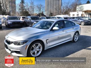 *** 2023 AUTOTRADER BEST PRICED DEALER AWARD 2023 * CARGURUS TOP RATED DEALER 2023 * NO ACCIDENTS * SMETANA APPROVED ***  This ultra low kms 2019 BMW 430i XDrive Gran Coupe is truly such a pleasure to drive and versatile!!  Finished in Glacier Silver Metallic with contrasting black leather seating surfaces, incredible XDrive all wheel drive, 18 M alloy wheels, proximity key with push start button, sunroof, park distance control, traction control, aluminum Hexagon trim, heated seats, dual climate control system, paddle shifters, lane departure warning, navigation, 2 stage drivers seat memory, frontal collision warning, pedestrian warning, backup camera, heated steering wheel, rear heated seats, power folding mirrors, only 37,000kms all compliment this stunning 2019 BMW 430i XDrive Gran Coupe.  Perfection and beyond!!  Home of the Platinum up to 240,000kms warranty and financing is always available O.A.C Import Car Centre, proudly serving the Ottawa and surrounding area for over 42 years. Come down and experience Import Car Centre for yourself and see just why our customers are so happy! 

 #importcarcentre #smetanaapproved #iccs